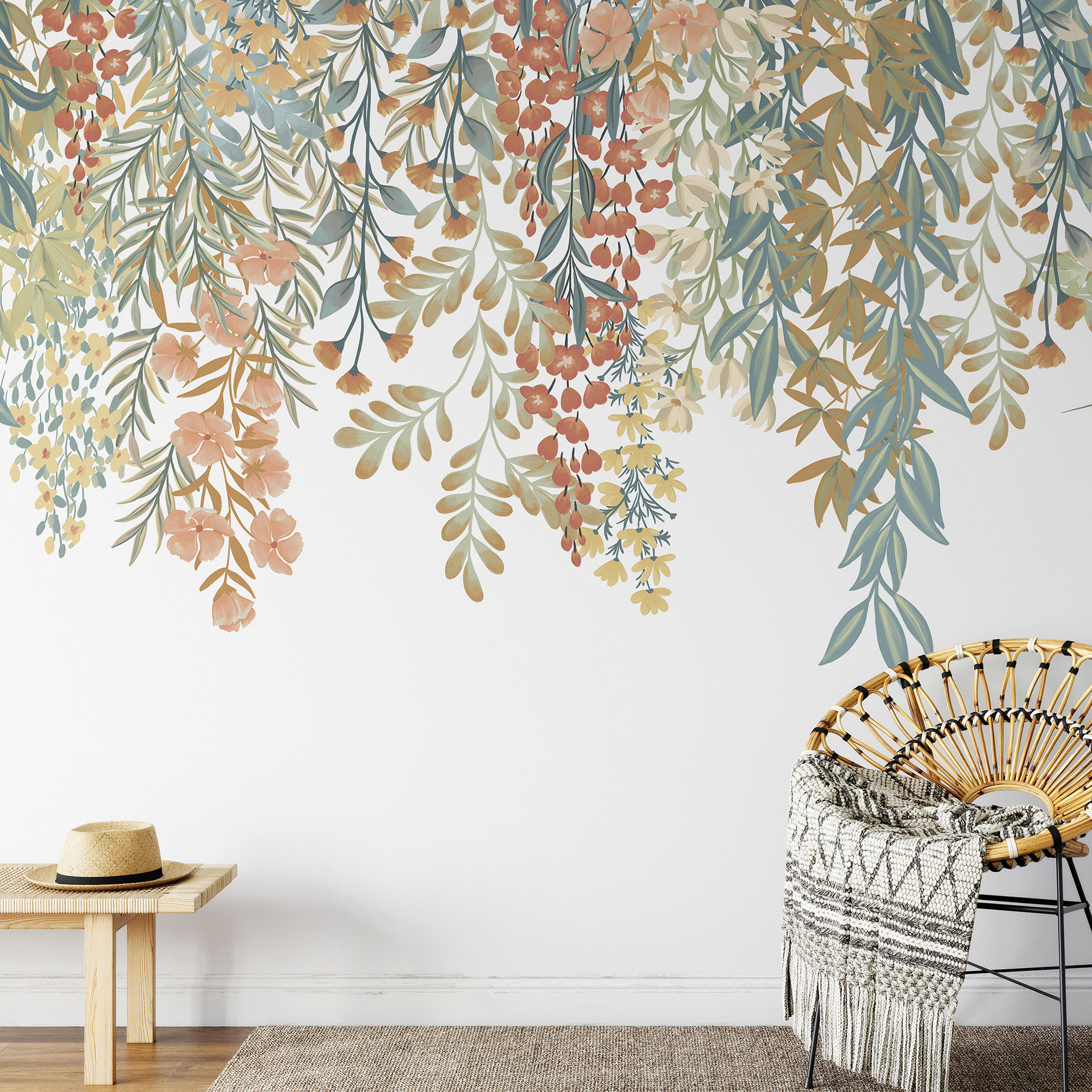 Papier peint photo, papier peint à motifs de feuilles La Terrasse beige 2,7 x 3 m