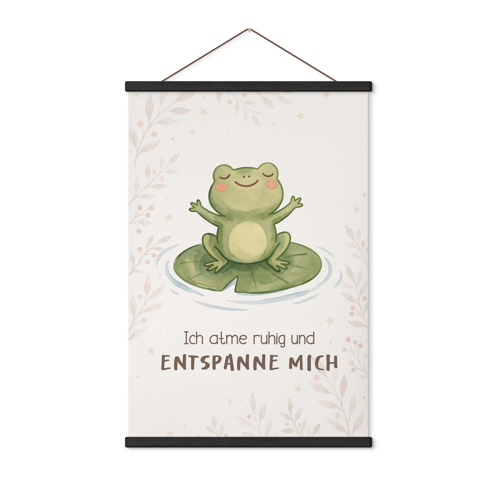 Stoffbild mit Frosch - Glaubenssatz 'Ich atme ruhig' für Kinder