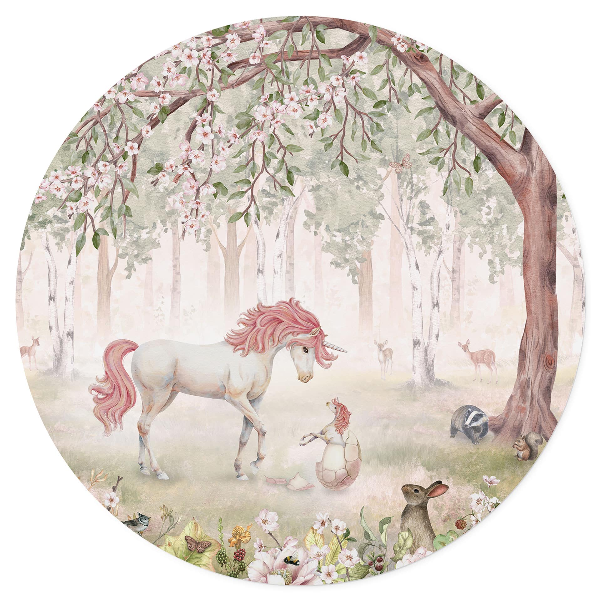 Wallsticker Sagoskog med enhörningar - Kikki Belle - Rund