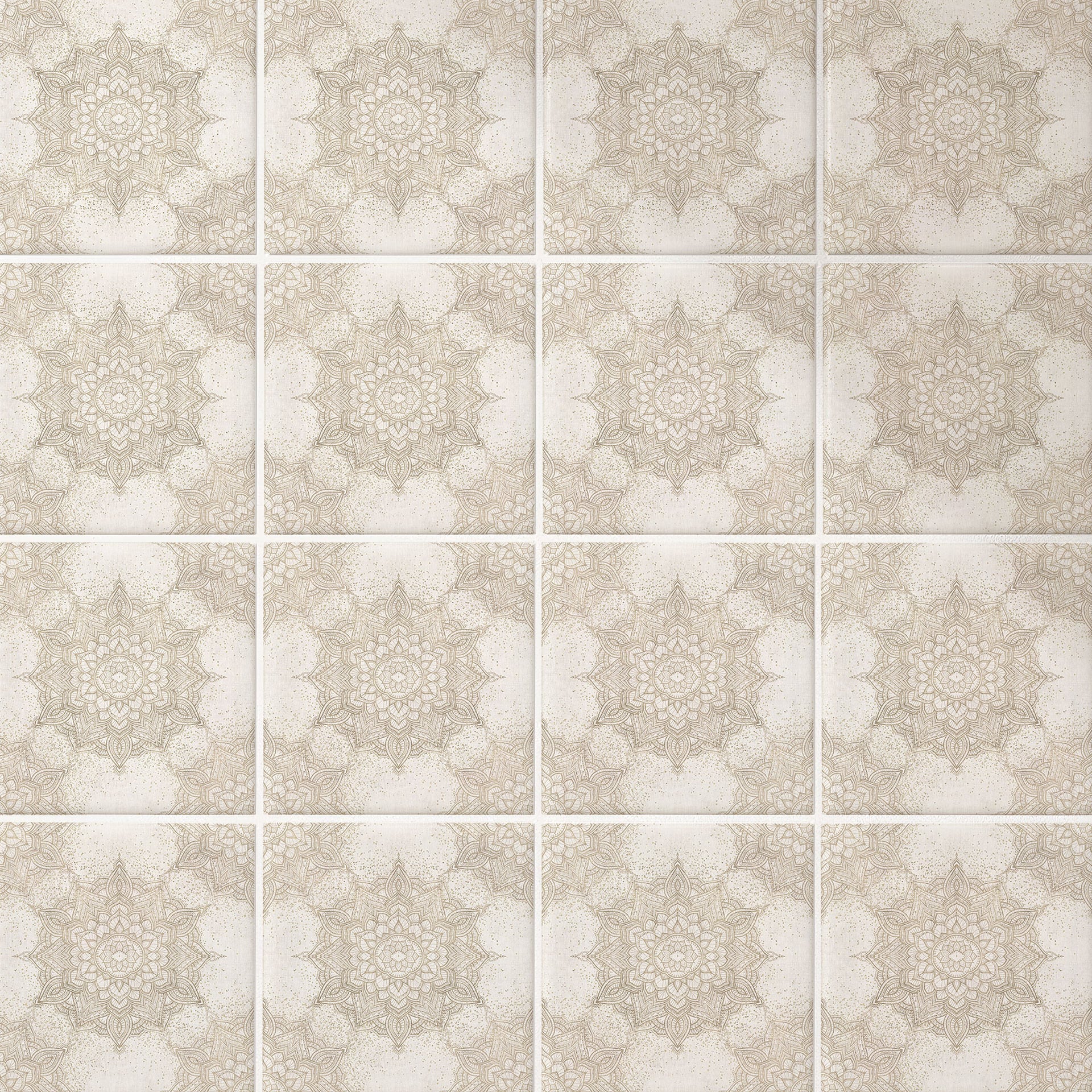 Naklejki na płytki Elegancka mandala w kolorze piaskowego złota - Bloomery Decor - Zestaw 12 sztuk)