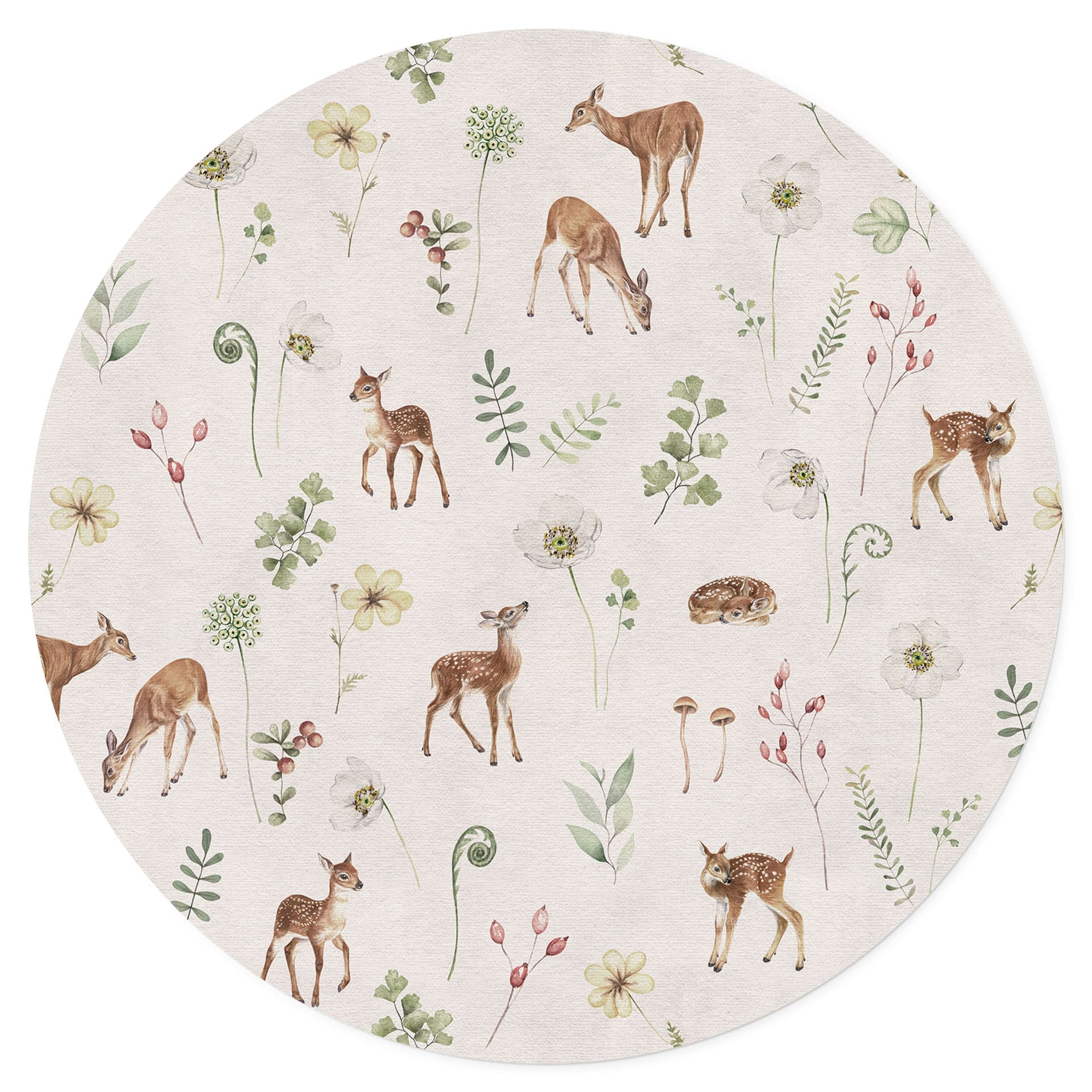 Wandtattoo Kleine Rehe zwischen Blumen - Kikki Belle - Rund