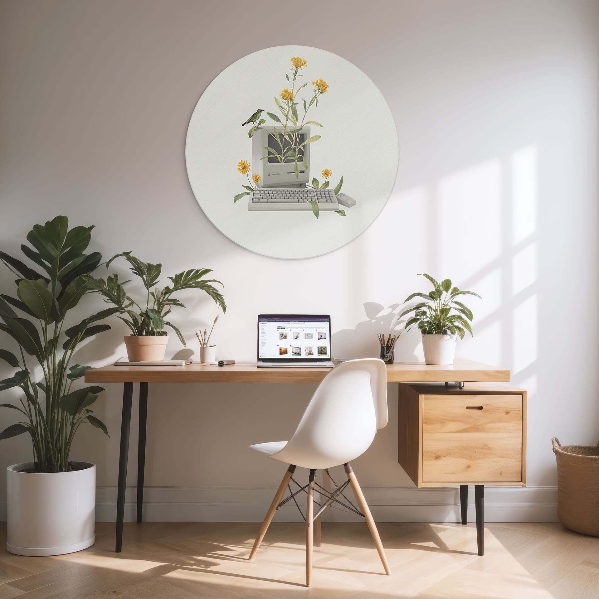 Wandbild Vintage Botanik-Computer - Frida Floral Studio - Alu-Dibond - Rund
