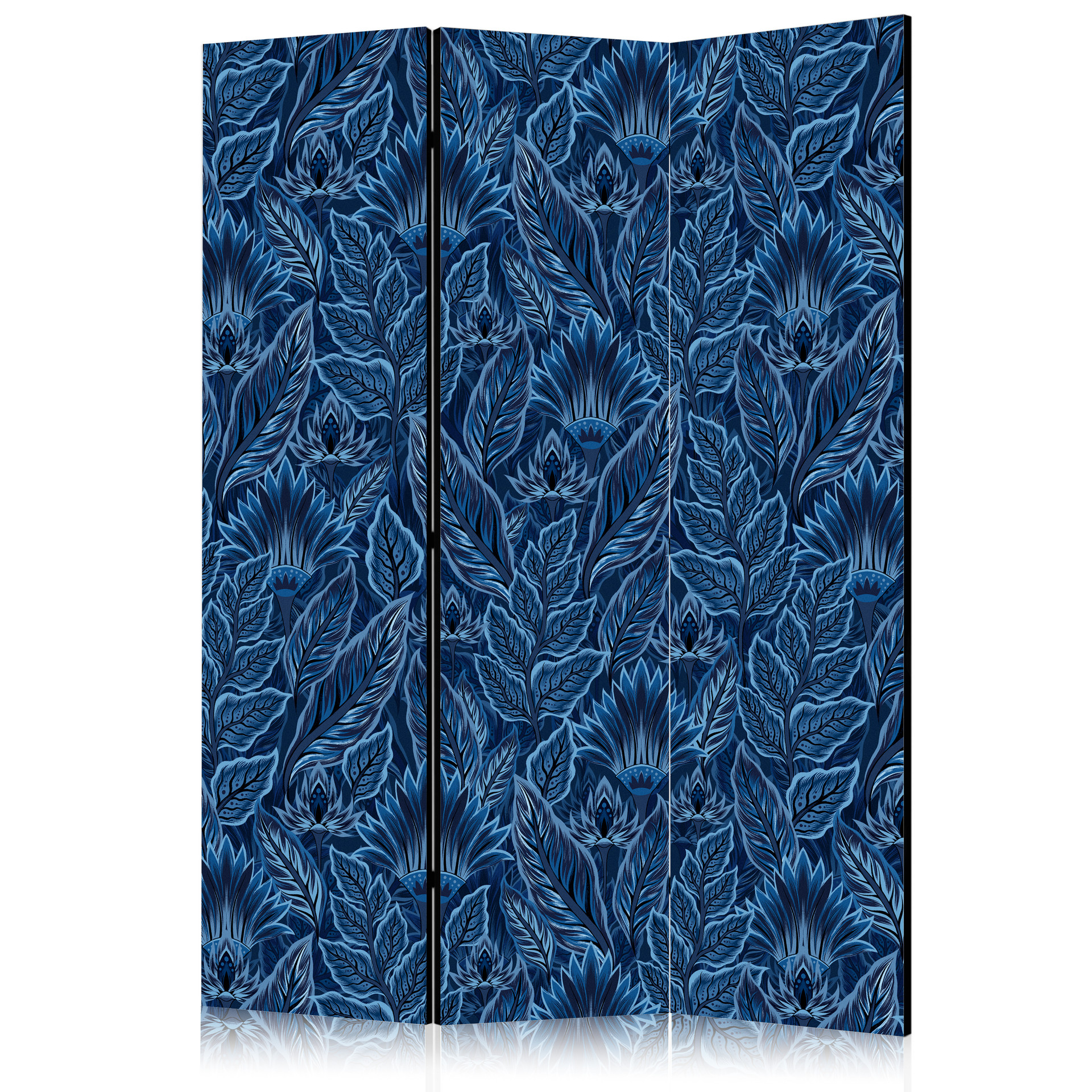 Paravent, Raumteiler freistehend, Trennwand - Dense Vegetation: Botanical Patterns in Blue