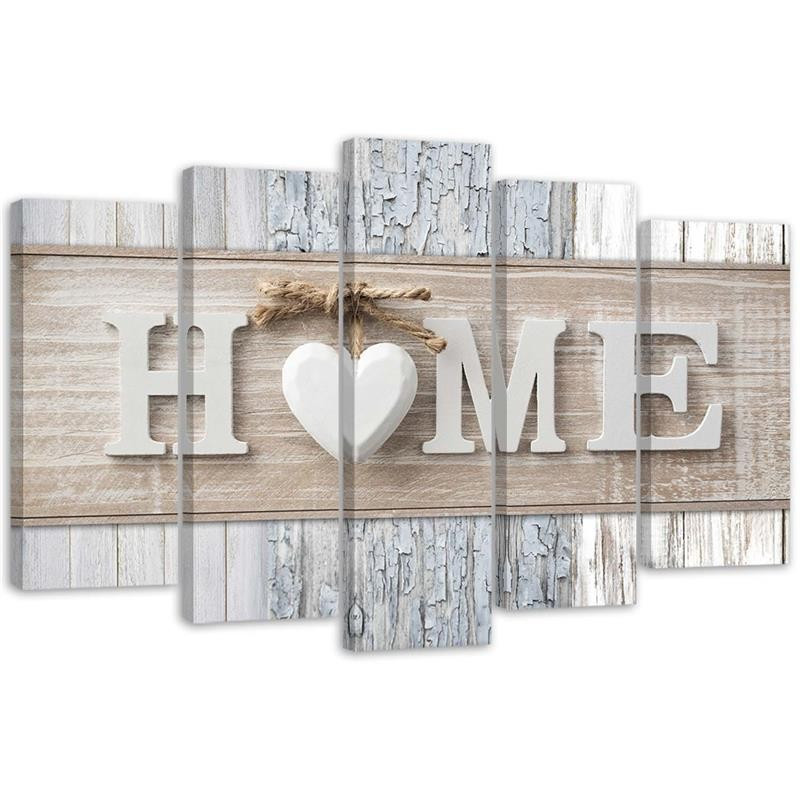 5 stykke lærredsprint, Heart Home træplanker Vintage