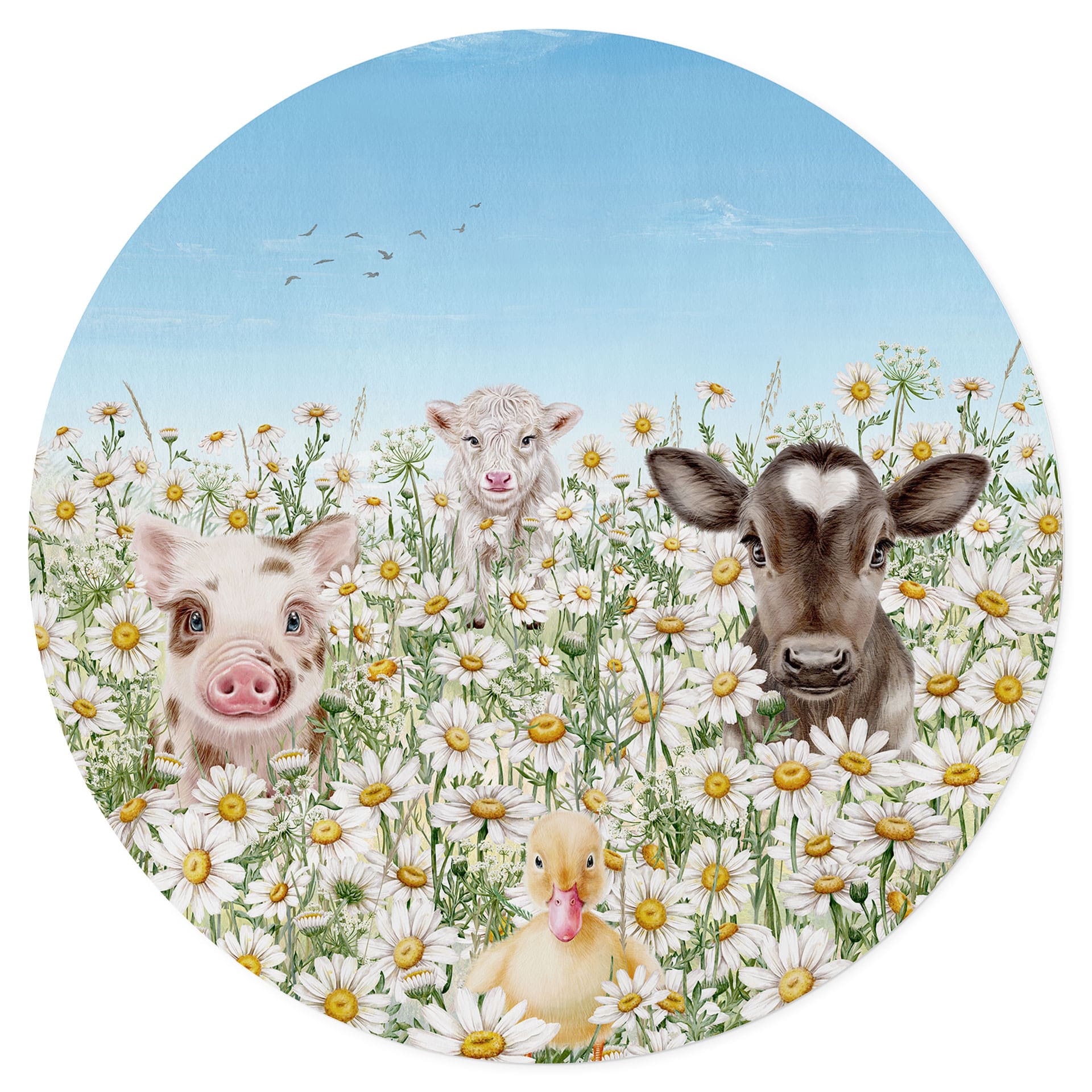 Wallsticker Lantgårdsdjur på blomsterängen - Kikki Belle - Rund