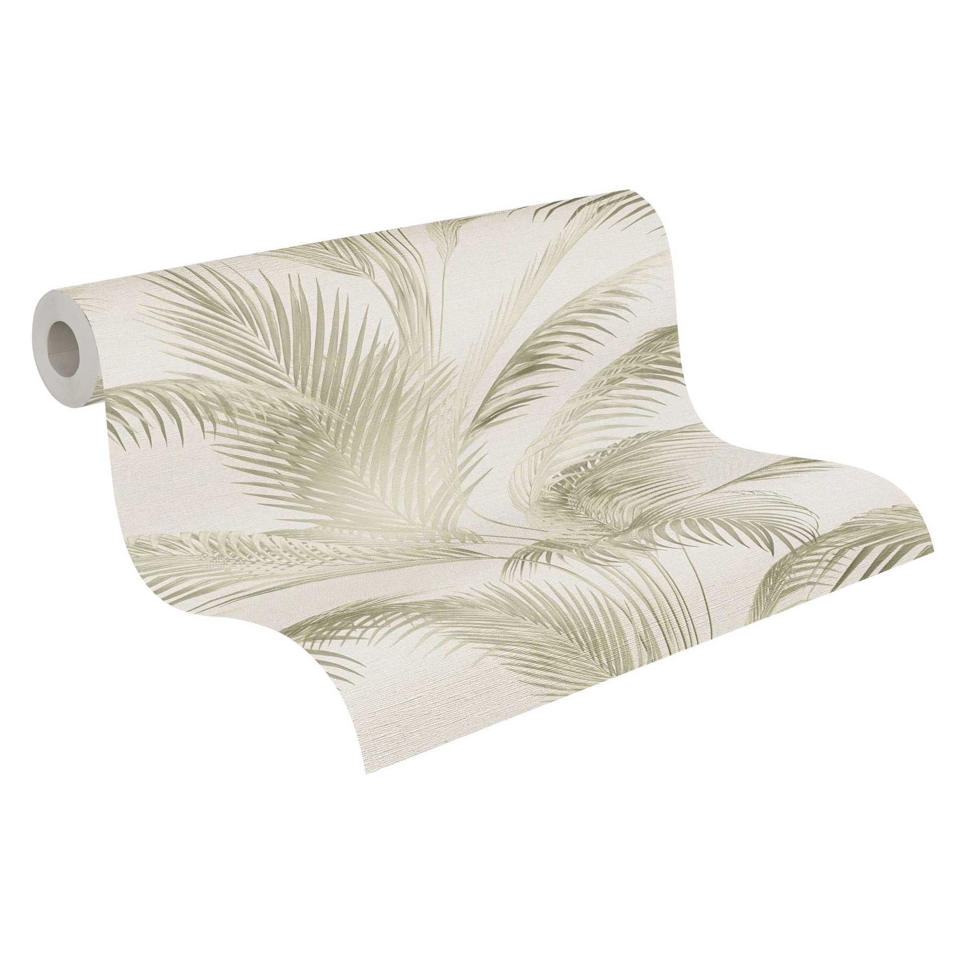 Palmboom behang beige groen - Vliesbehang met tropisch monster in natuurlijke tinten
