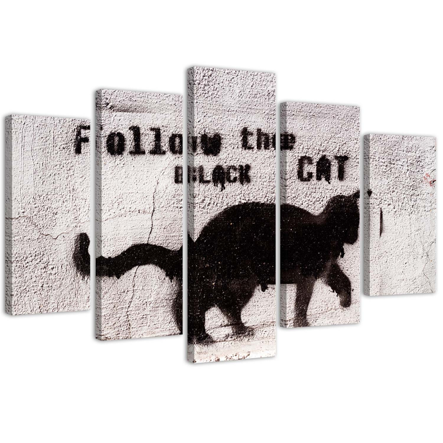 5 stykke lærredstryk Black Cat Texture Concrete