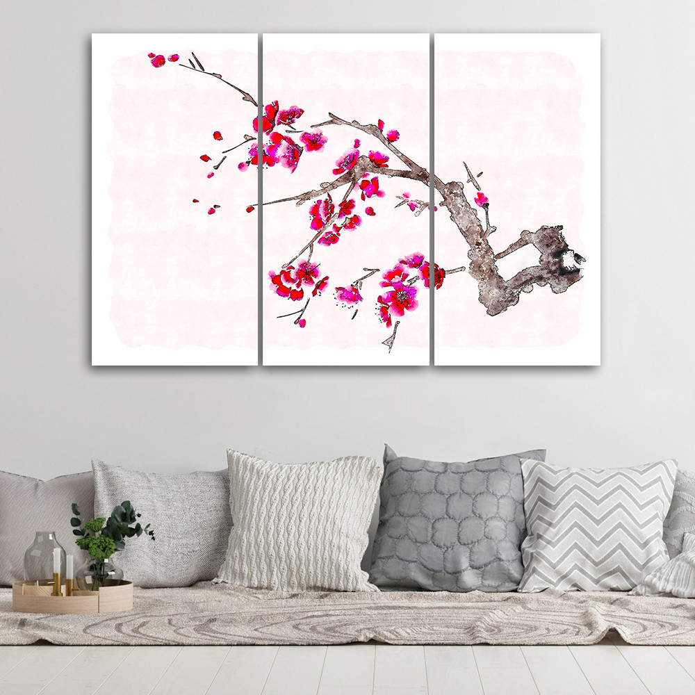3-delt lærredstryk Cherry Blossom Japan Nature