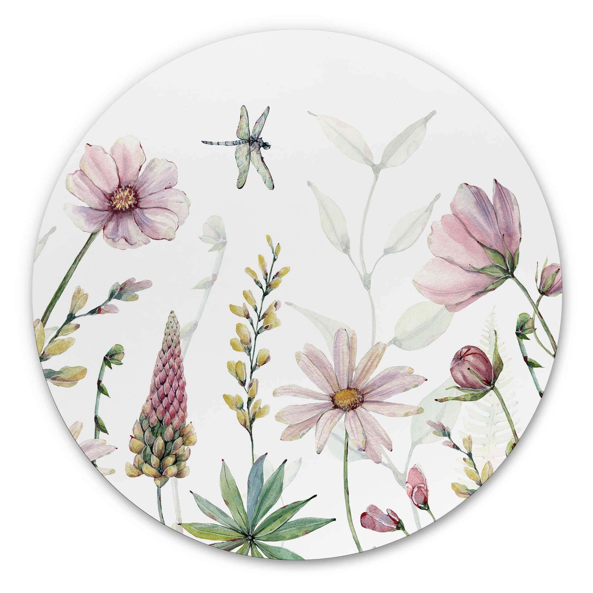 Tableau sur alu-Dibond rond Delicate Flowers