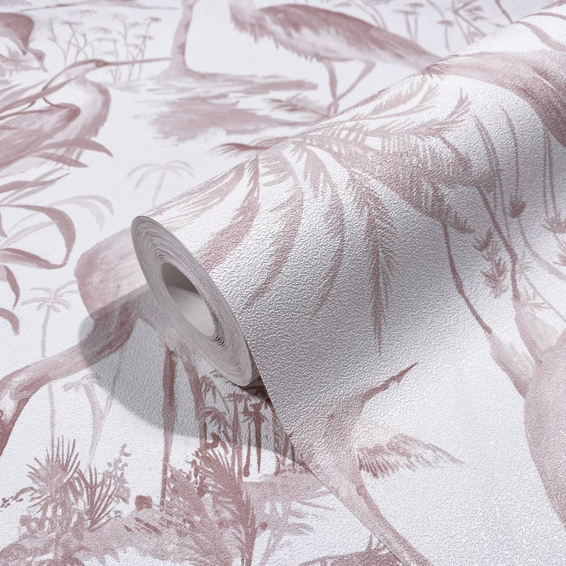 Papier peint floral, papier peint intissé Esprit de la jungle blanc, rose