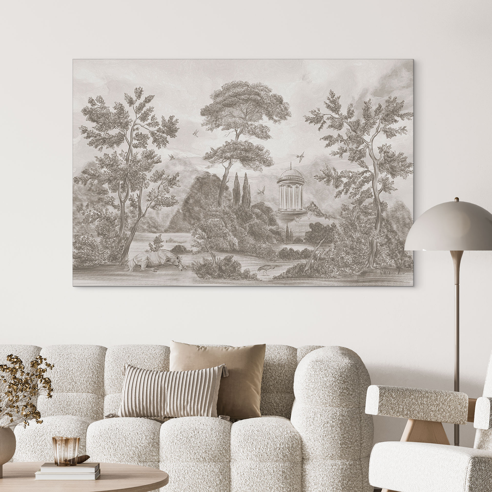 Wanddecoratie met tuinlandschap in beige - Ms Tiff - Alu-Dibond