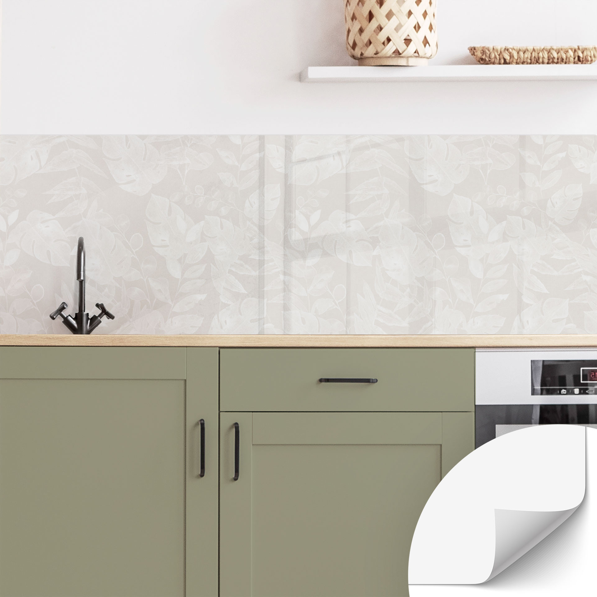 Samoprzylepny panel ścienny do kuchni Tropical leaves Beige - Bloomery Decor