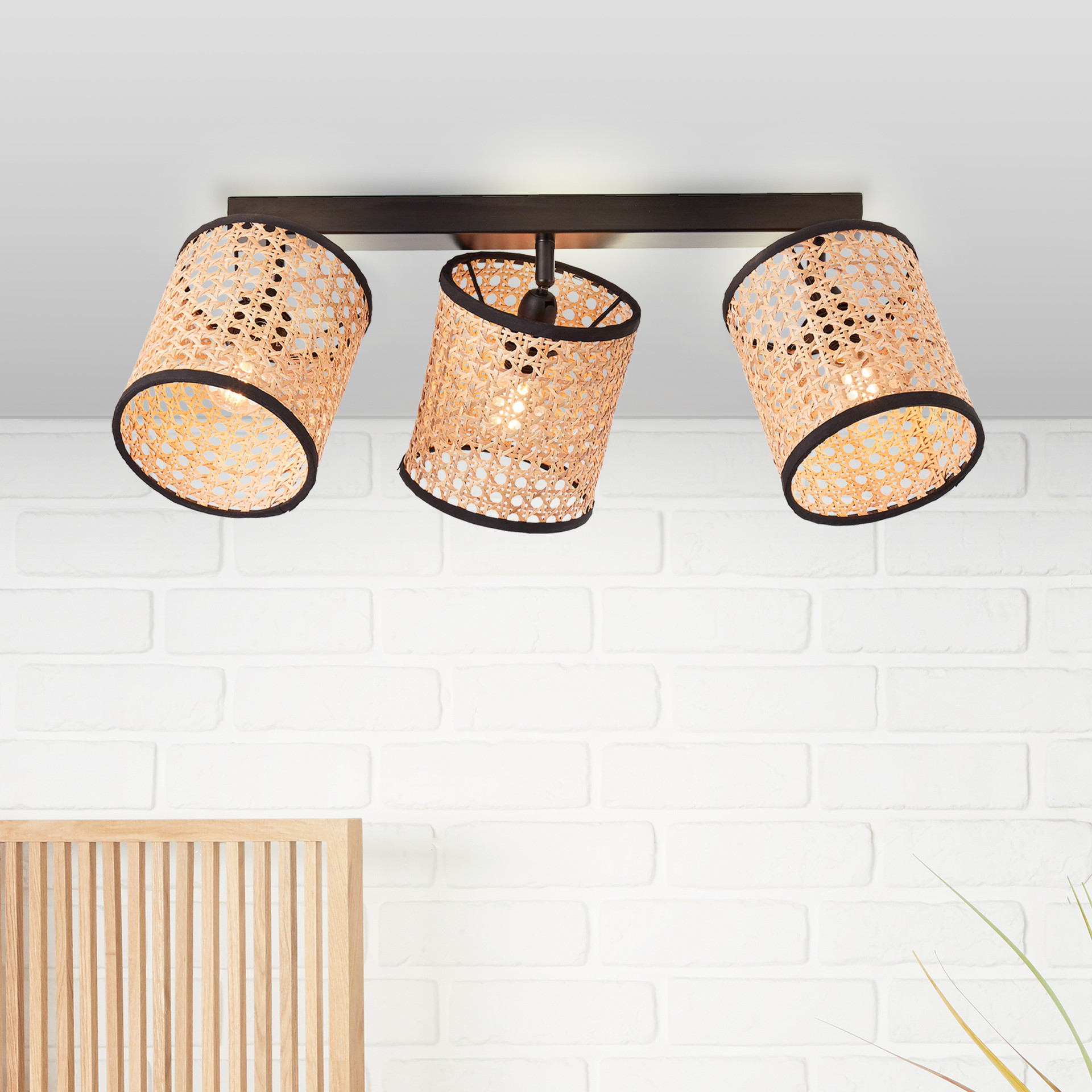 Spotbalken Toni, beige, 21 x 49 cm, Rattan Innenleuchte