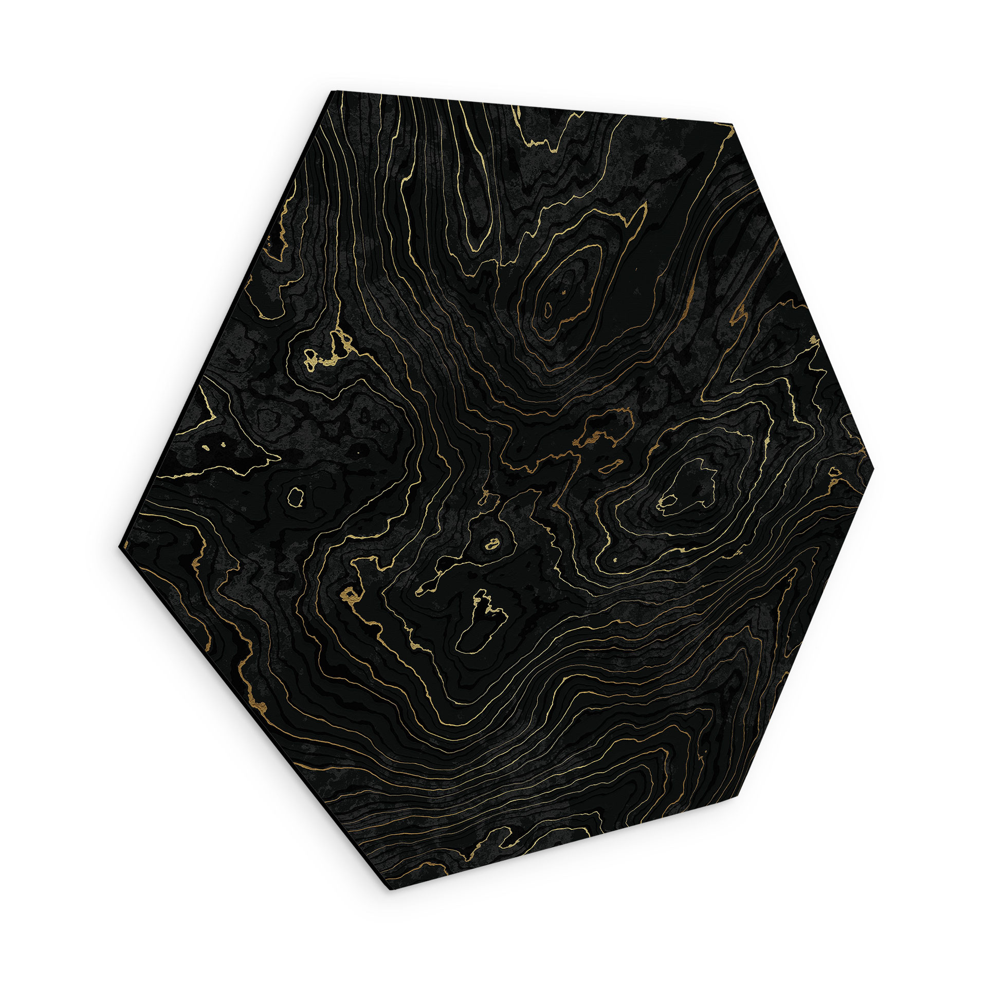 Sekskantet Billede Abstrakte linjer sort-guld - Amini - Alu-Dibond