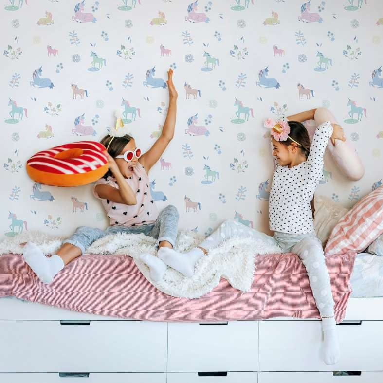 Kinderbehang, vliesbehang met illustratie Kids Walls wit, kleurrijk