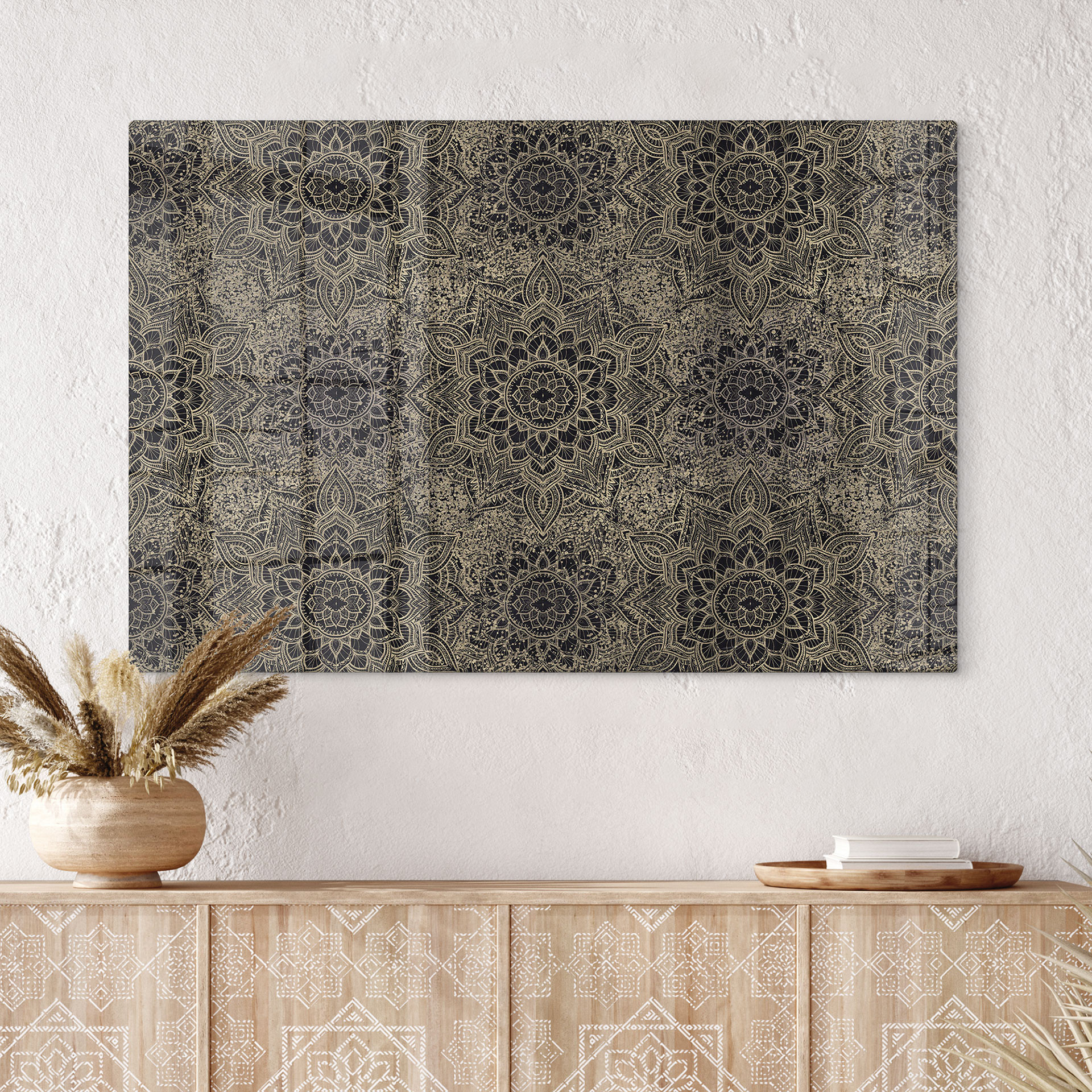 Glasbillede - Mandala Boho antik guld - Bloomery Decor