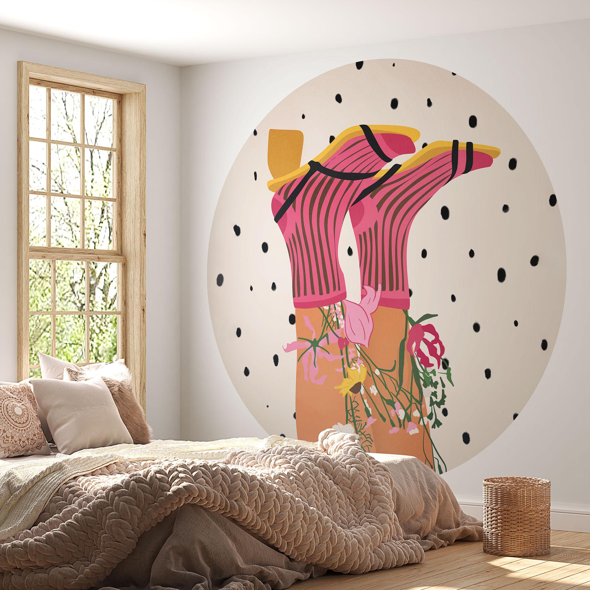 Fotobehang sock love meets flower power - Mokate - Rond - vliesbehang/zelfklevend vliesbehang