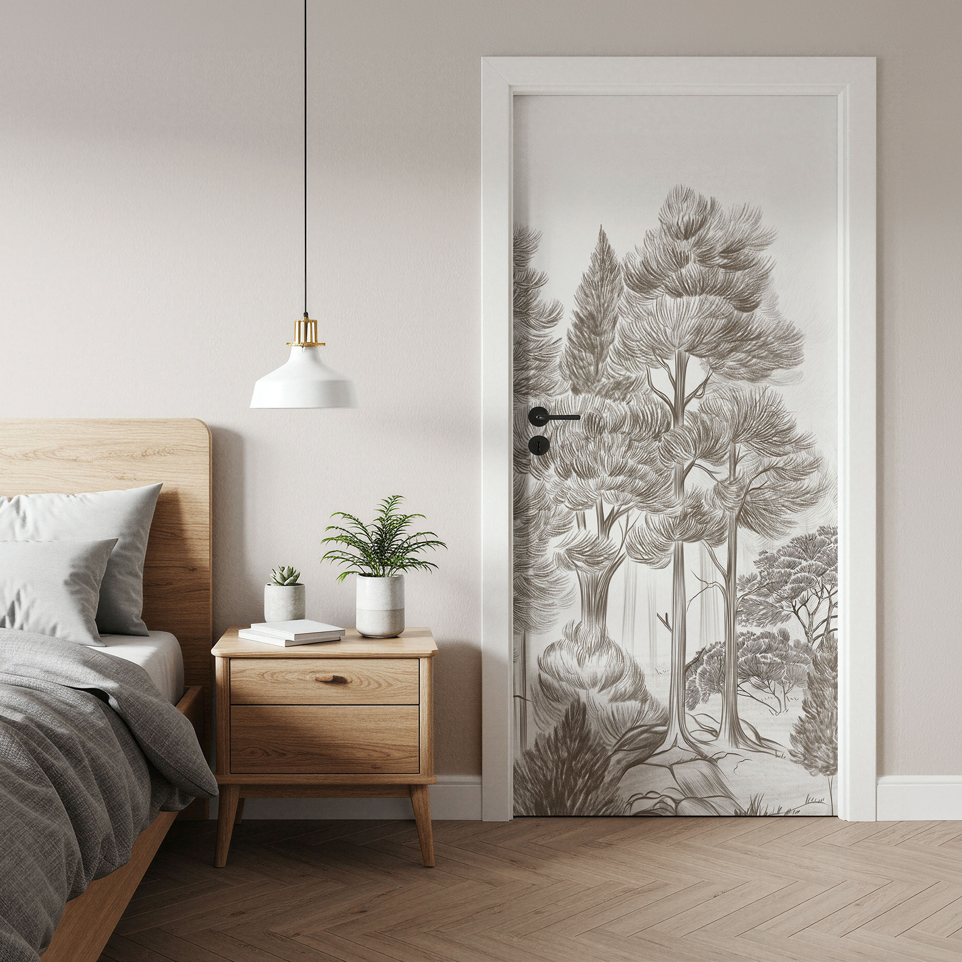 Deurfilm bos met boslandschap in beige - Ms Tiff