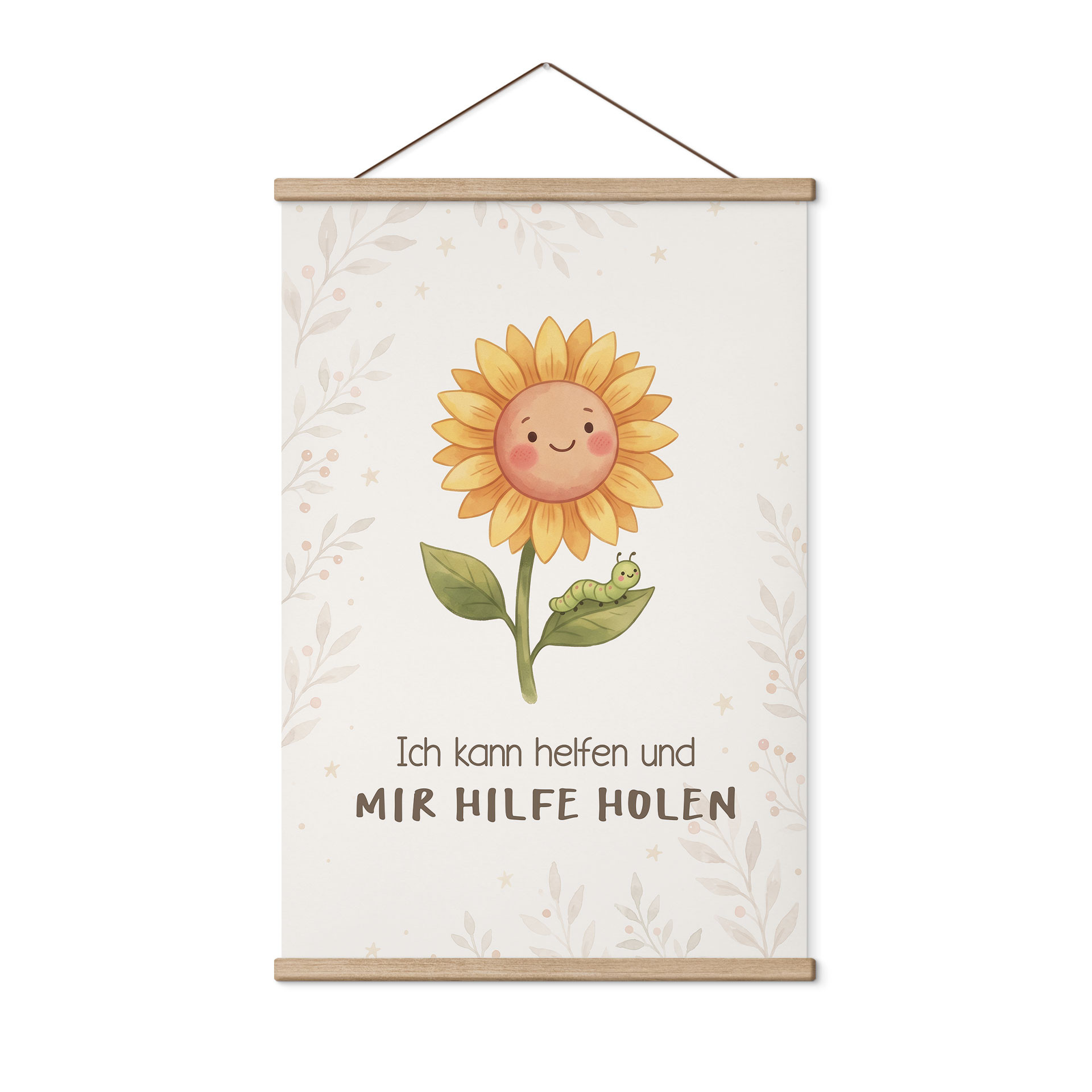 Stoffbild mit Sonnenblume - Selbstliebe-Spruch 'Ich kann helfen'