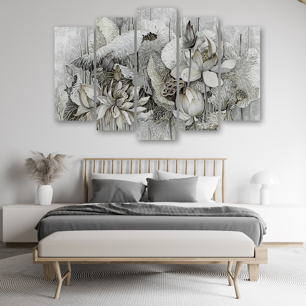 5 stykke lærredstryk, Saint Lotus-blomster