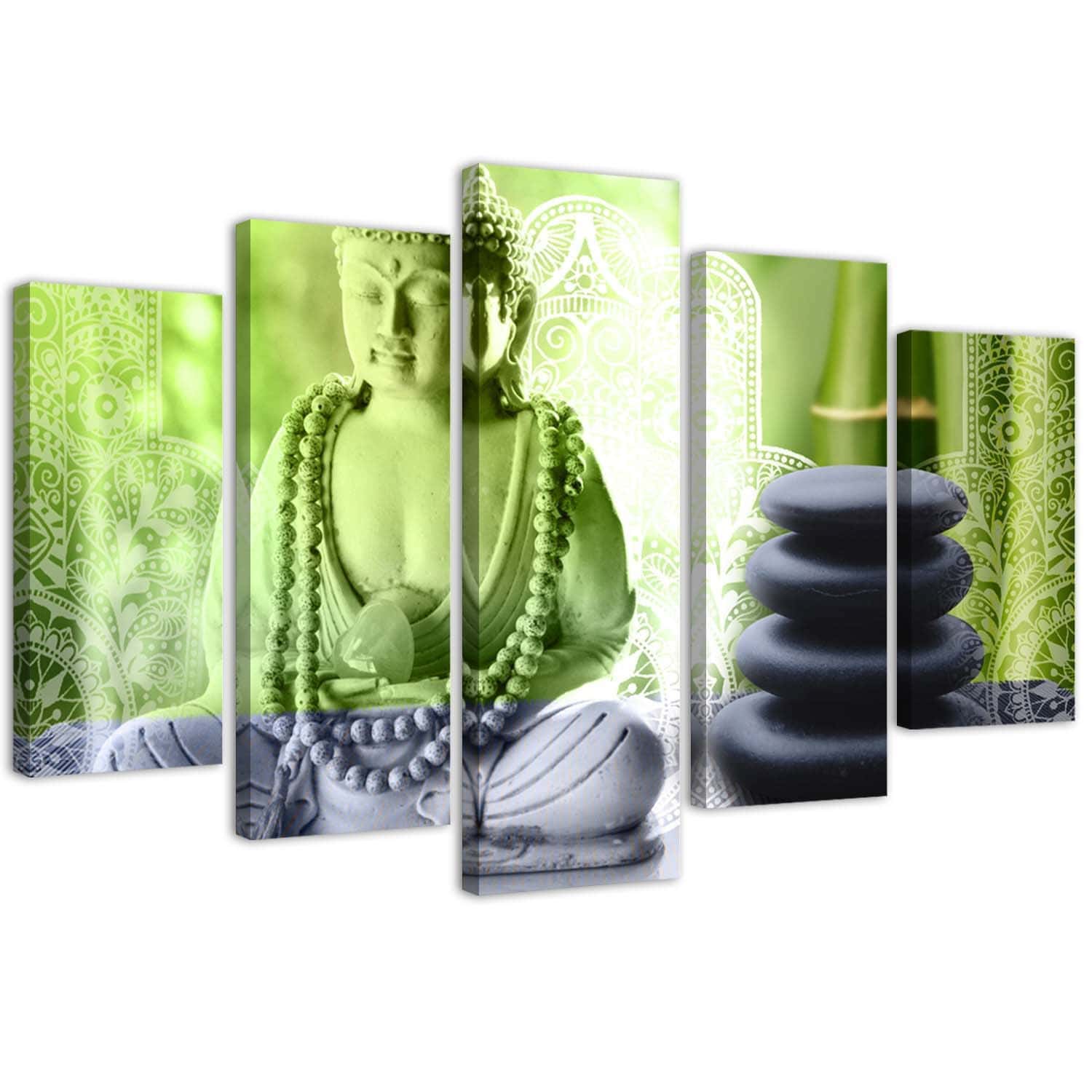 5 stykke lærredsprint, Buddha Stones Green