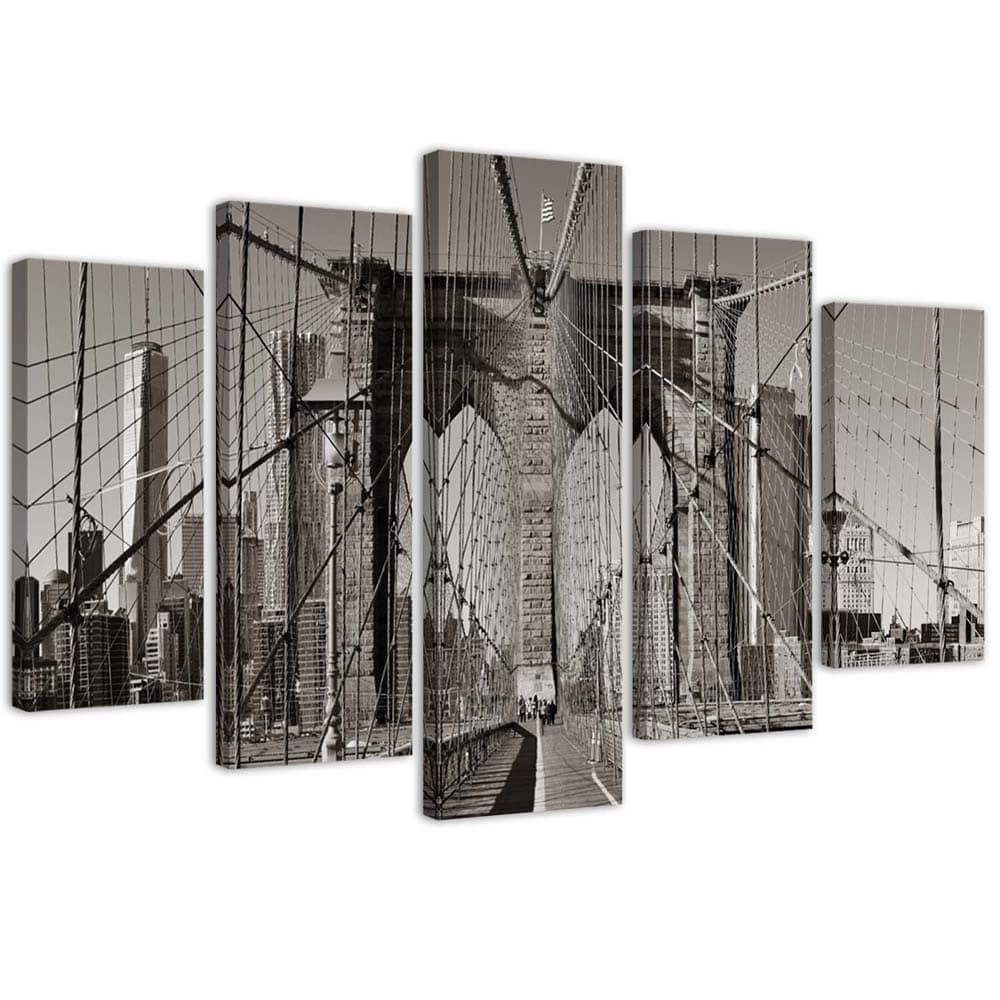 5 stykke lærredstryk, Brooklyn Bridge New York