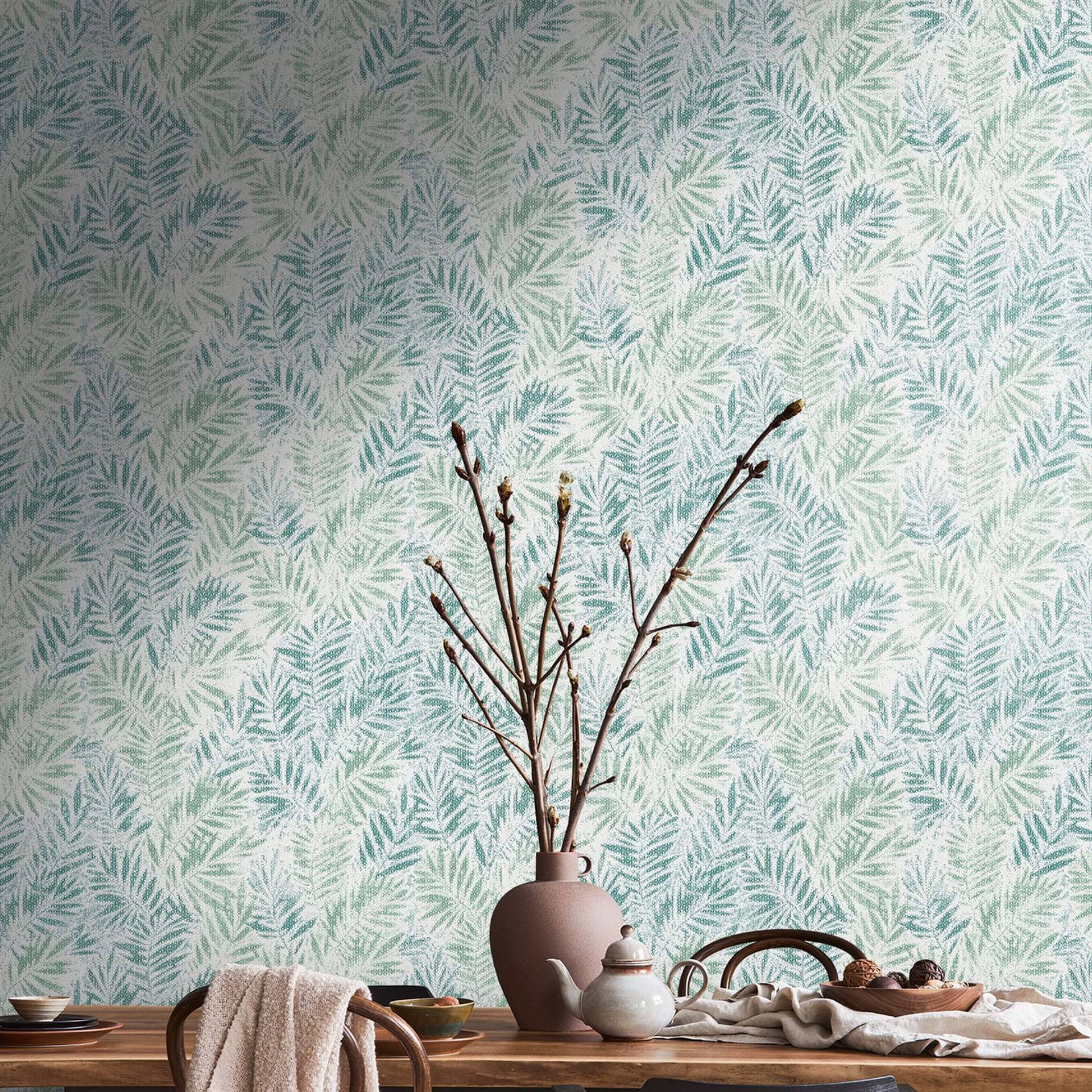 behang bladeren wit, groen - modern vliesbehang palmbladeren patroon behang