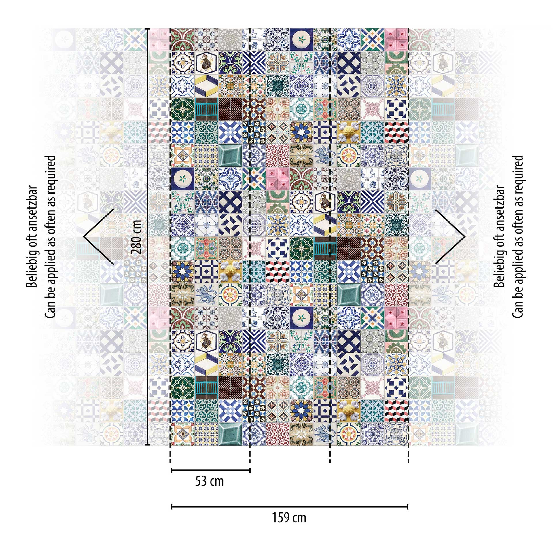 patchwork behang met kleurrijke tegels - mediterraan behang - decoratief vliesbehang