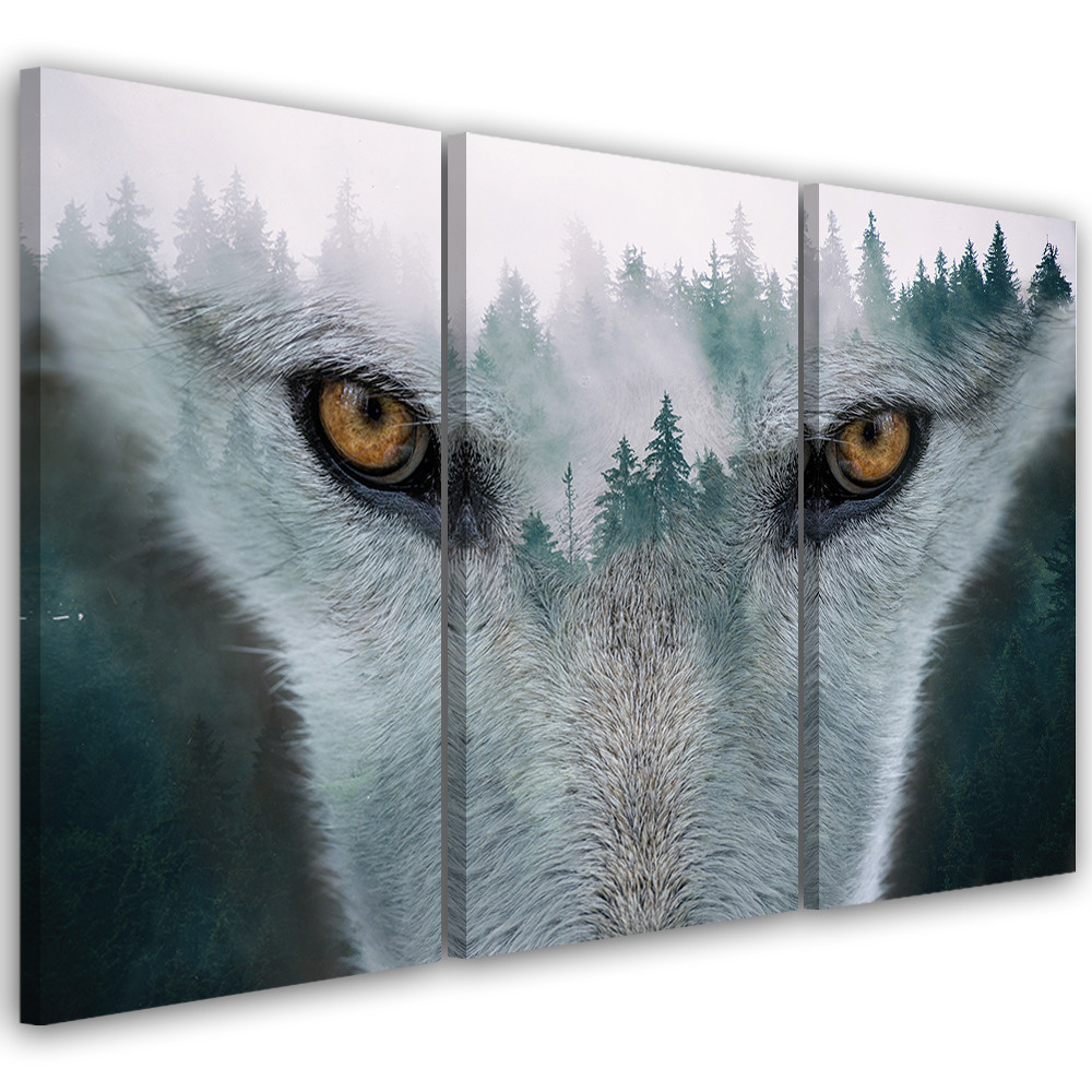 3 stykke lærredstryk, Wolf Forest Fog Nature Træer