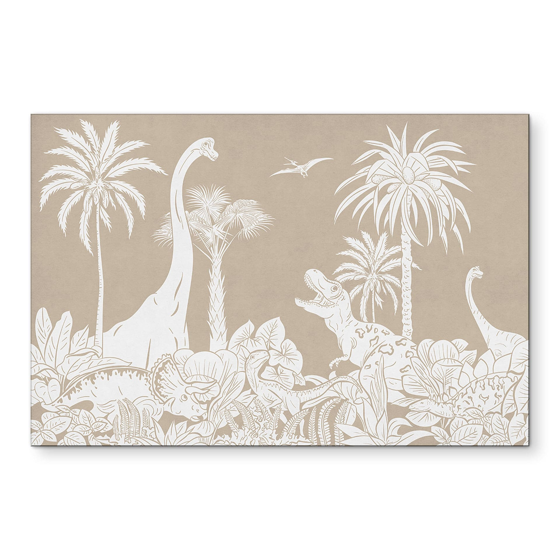 Billede Dinosaurer i den vilde jungle - Brun - Kikki Belle – print på aluminium (Alu-Dibond)
