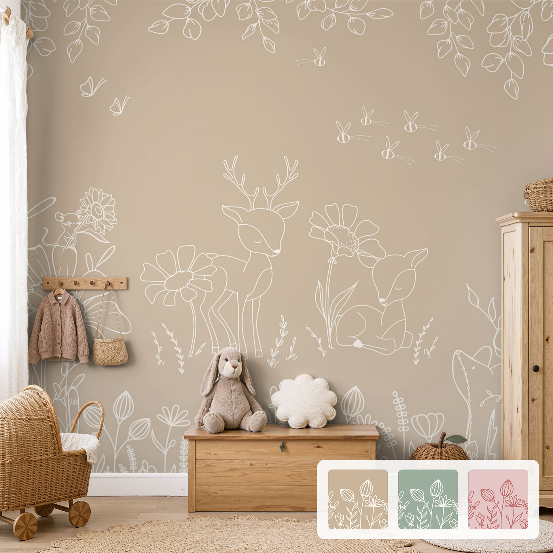 Fotobehang voor de Kinderkamer Twee Reeën in de Bloemenweide - Oliver Robins