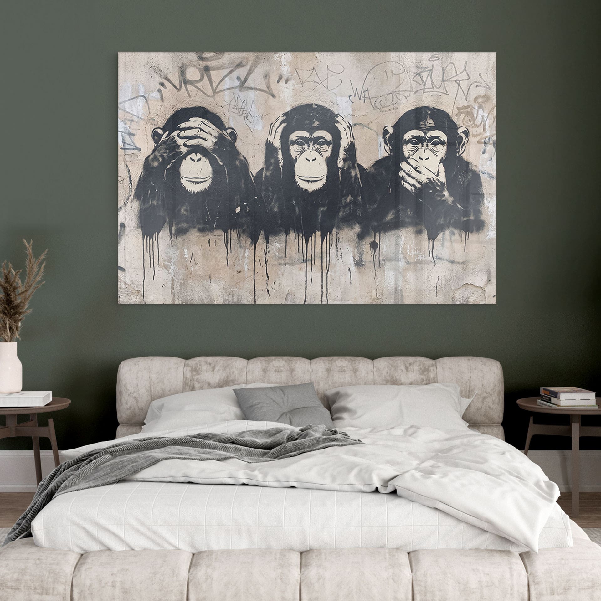 Tableau en verre acrylique Trois Singes Street Art Graffiti - Magnusson