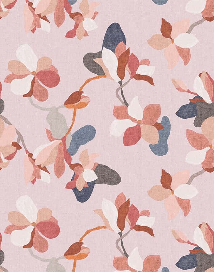 Papier peint fleurs, feuilles Floral nature, moderne en rose-brun