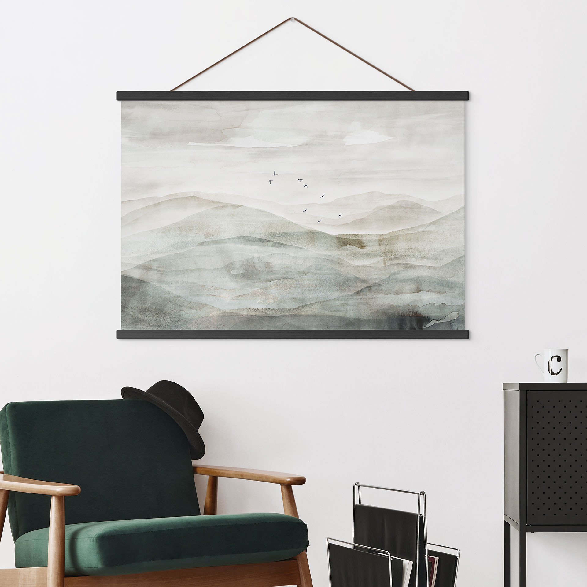 Textielposter Mistig berglandschap aquarel - Ms Tiff