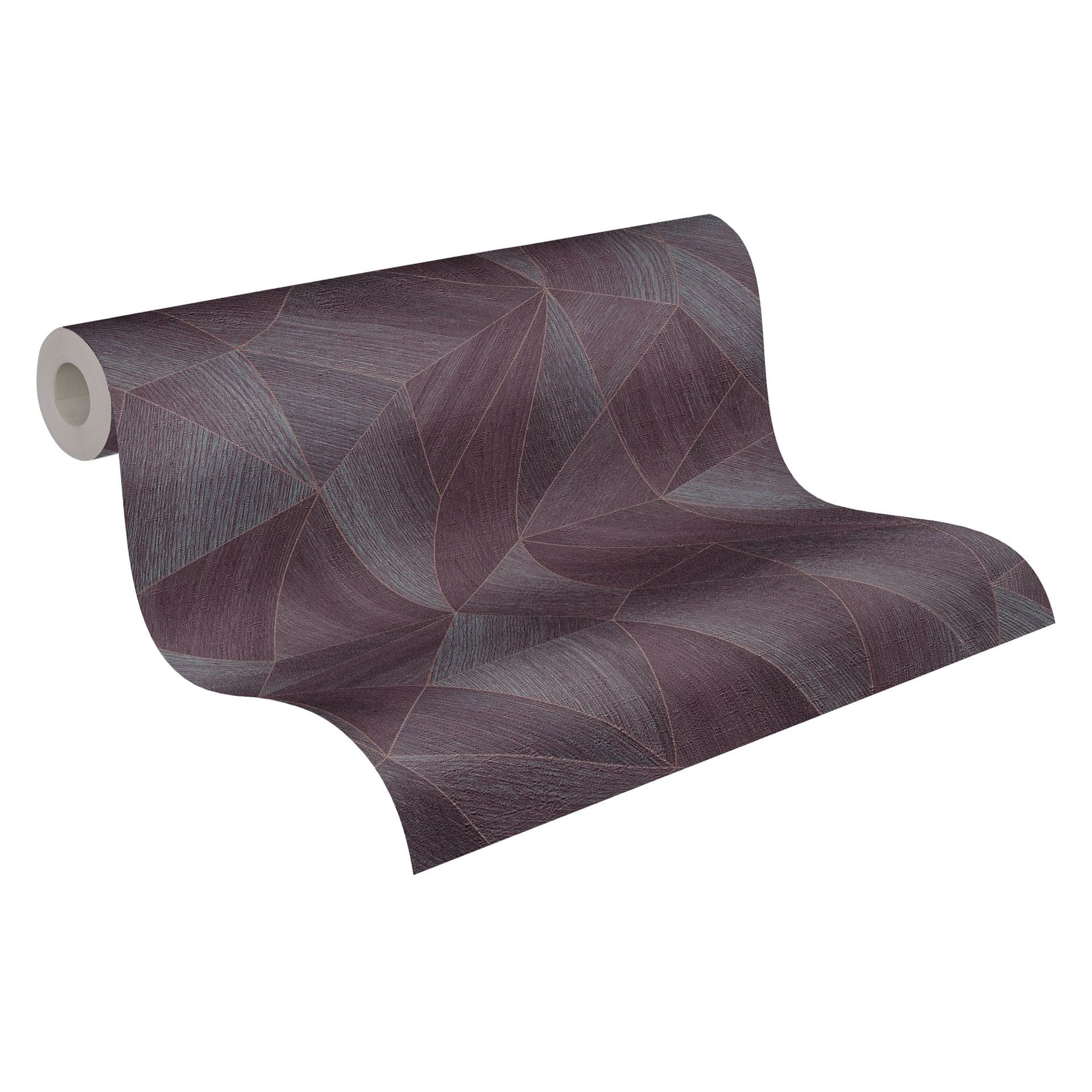 Geometrisch behang in houtlook violet - Vliesbehang met een moderne textuur