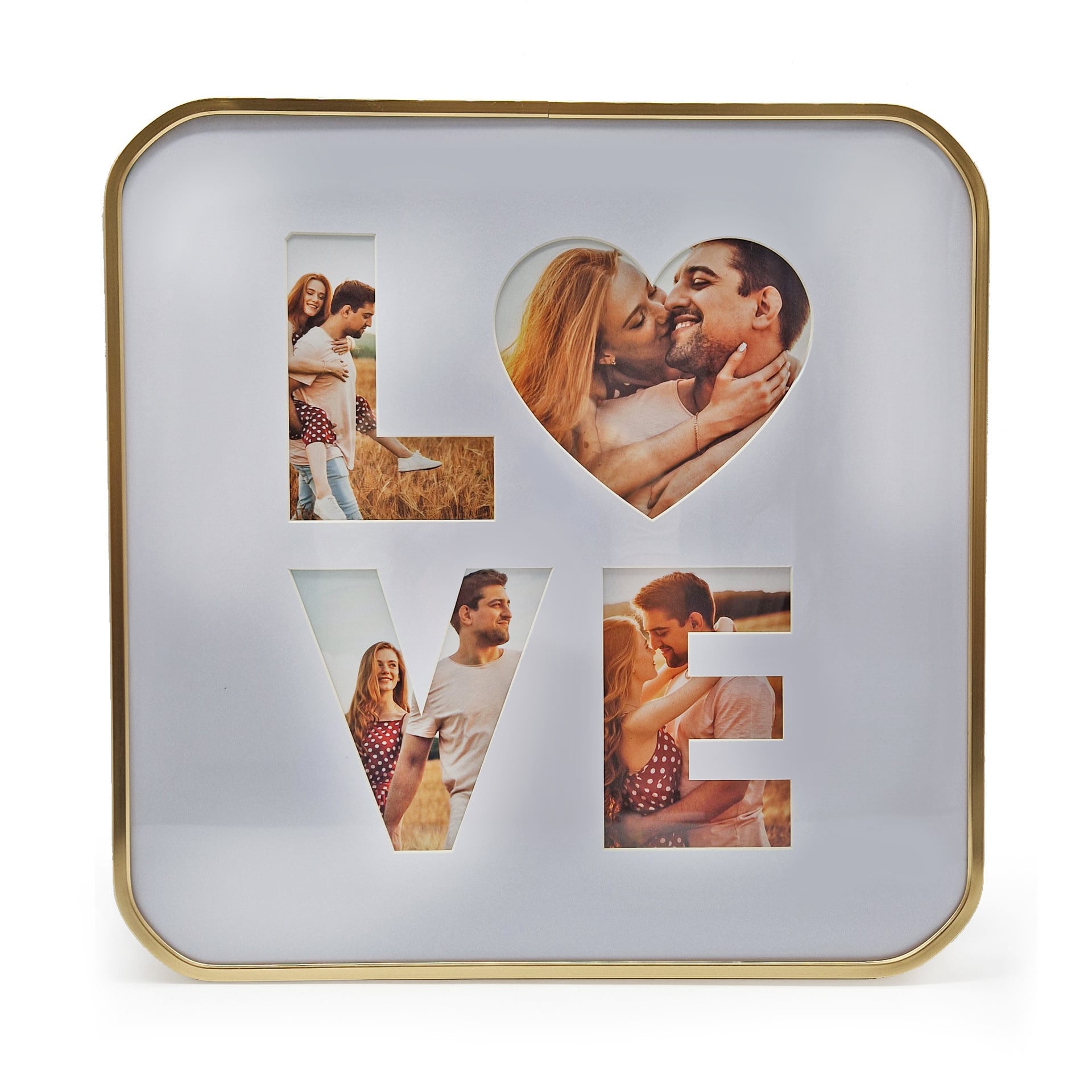 Aluminium Bilderrahmen Love - Gold mit Passepartout - abgerundete Ecken - 40,6 x 40,6 cm