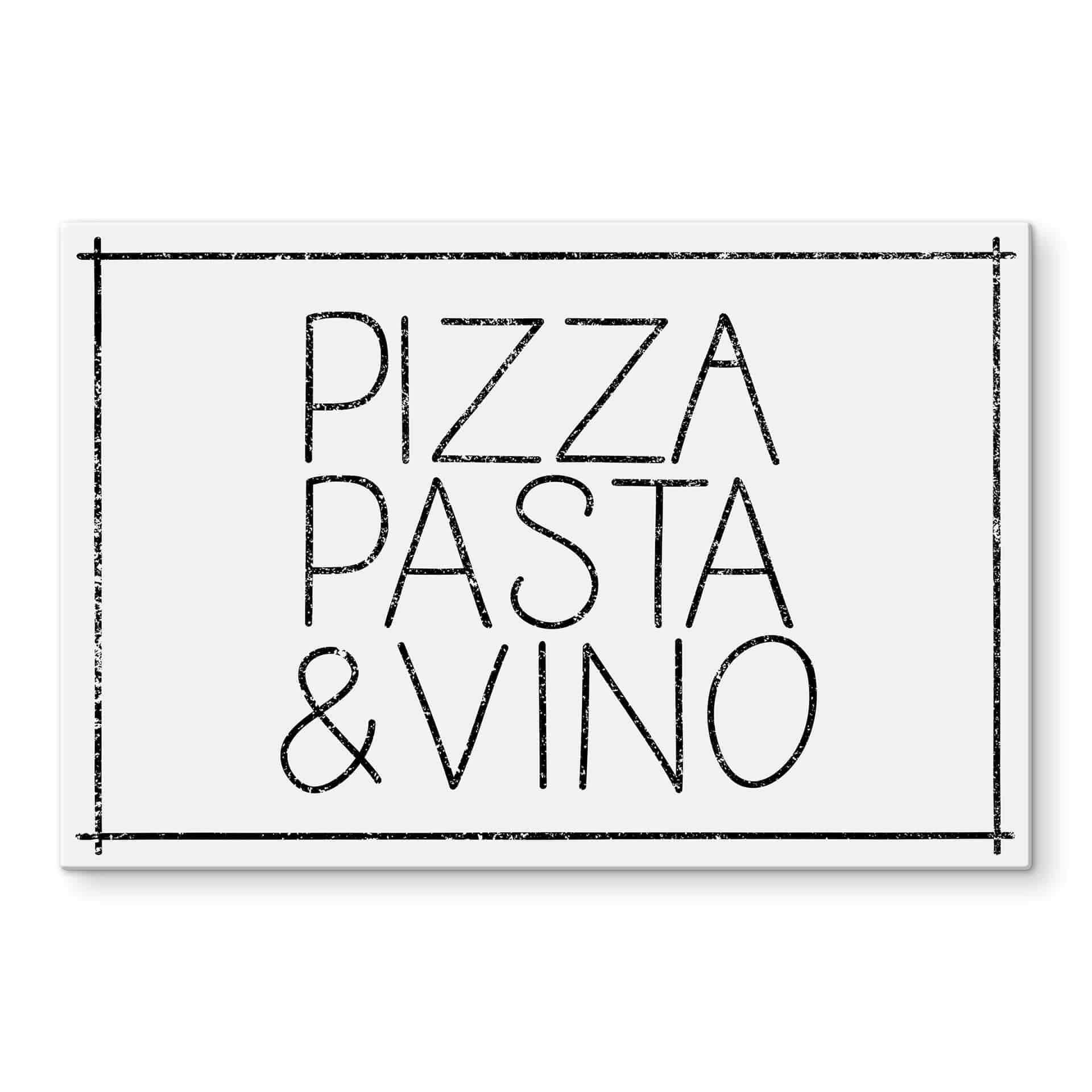 Glasschilderij Pizza Pasta & Vino - wit