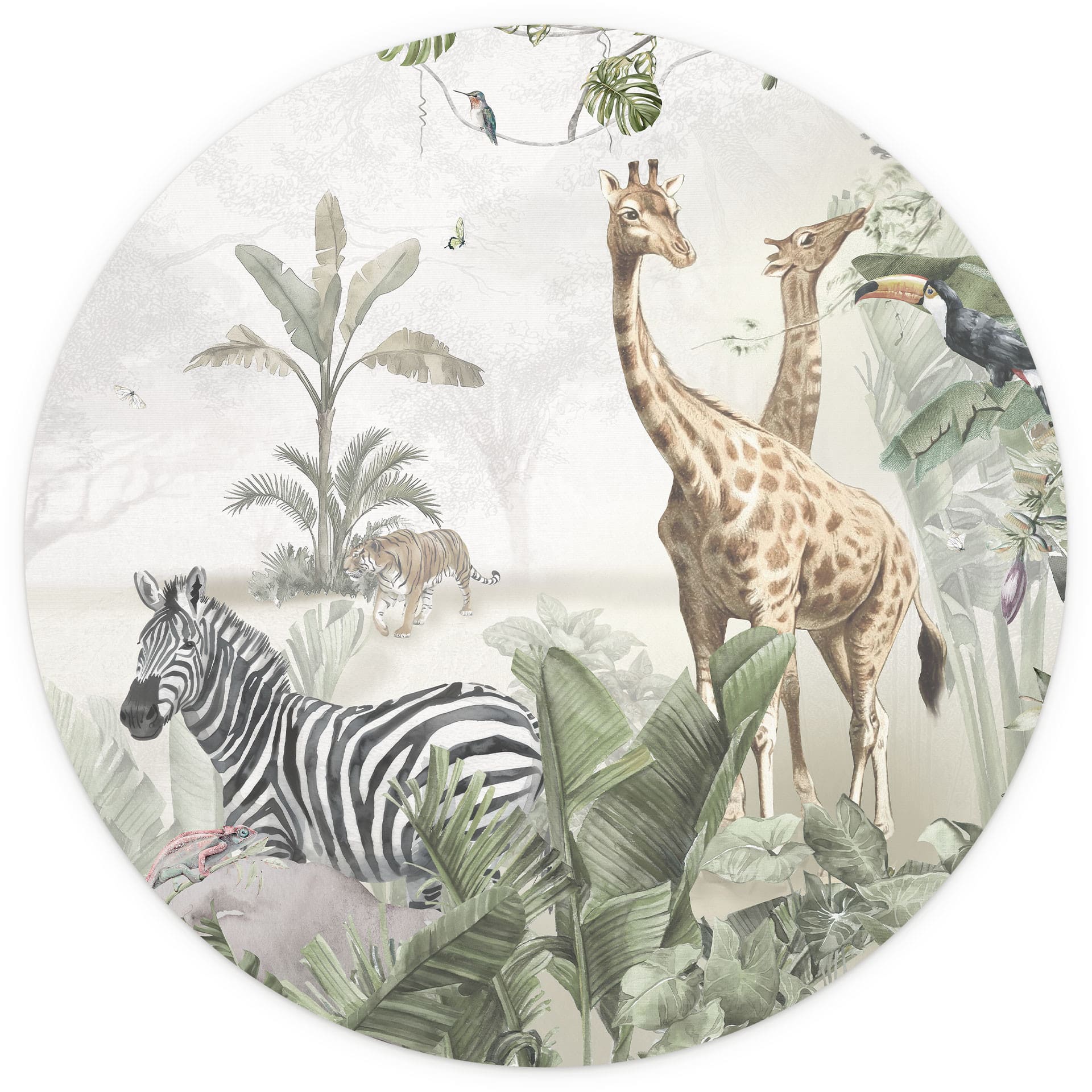Fotobehang jungle dieren op Afmeting - Ms Tiff - Rond - Zelfklevend/niet-geweven