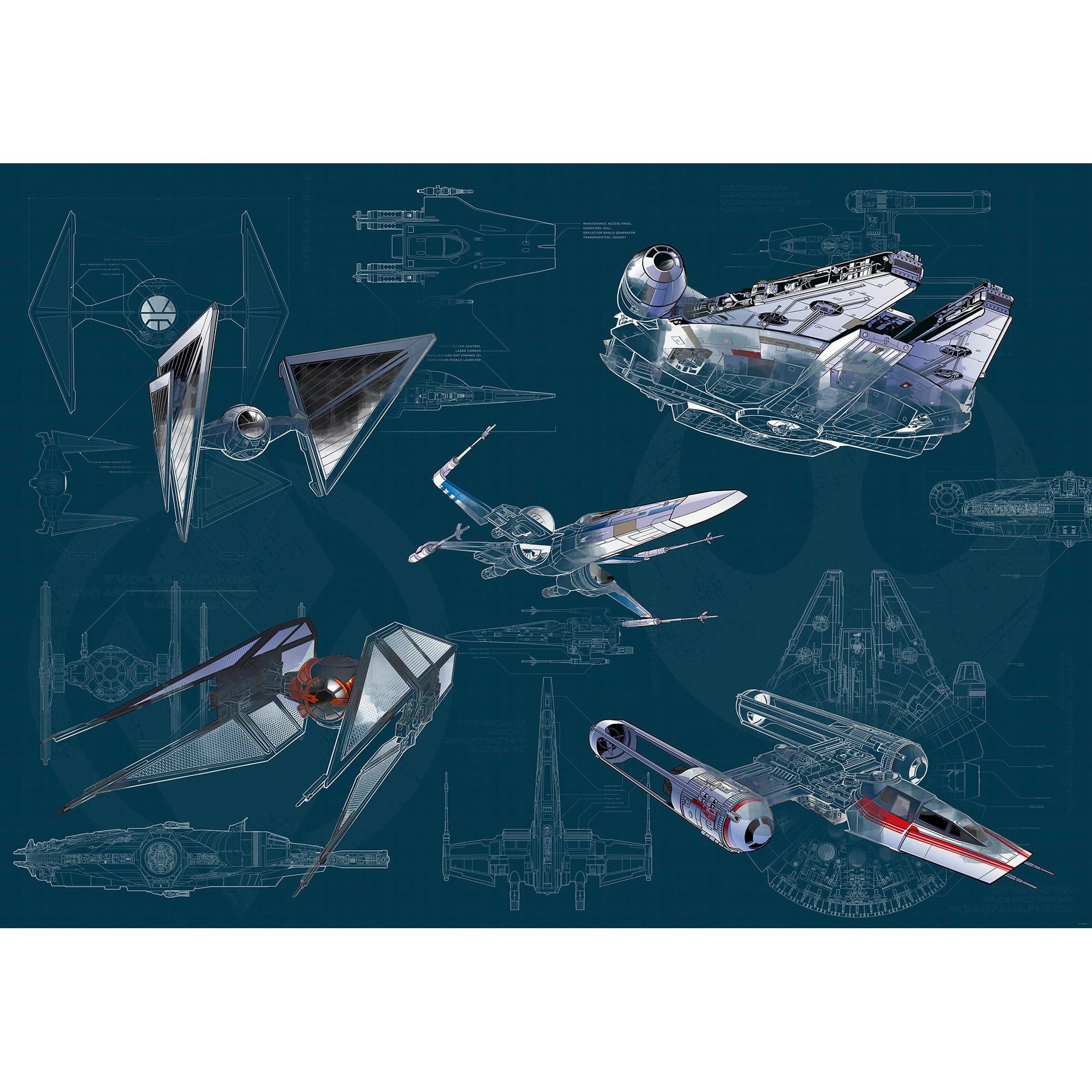 Vlies Fototapete - Star Wars Blueprint Dark - 400 x 280 cm