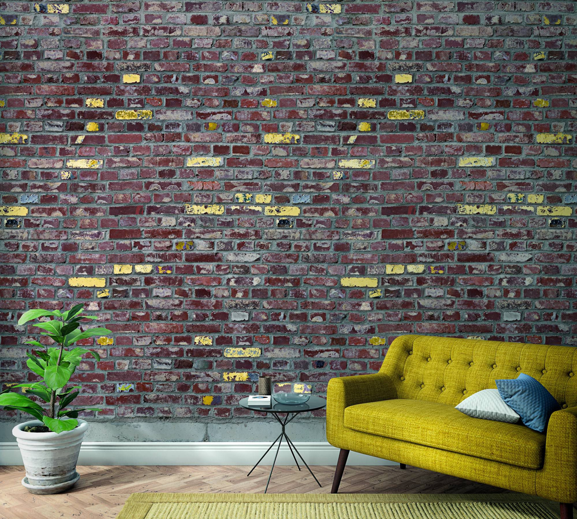 Fotobehang used look rood, steeneffect 2,70 x 1,59 m