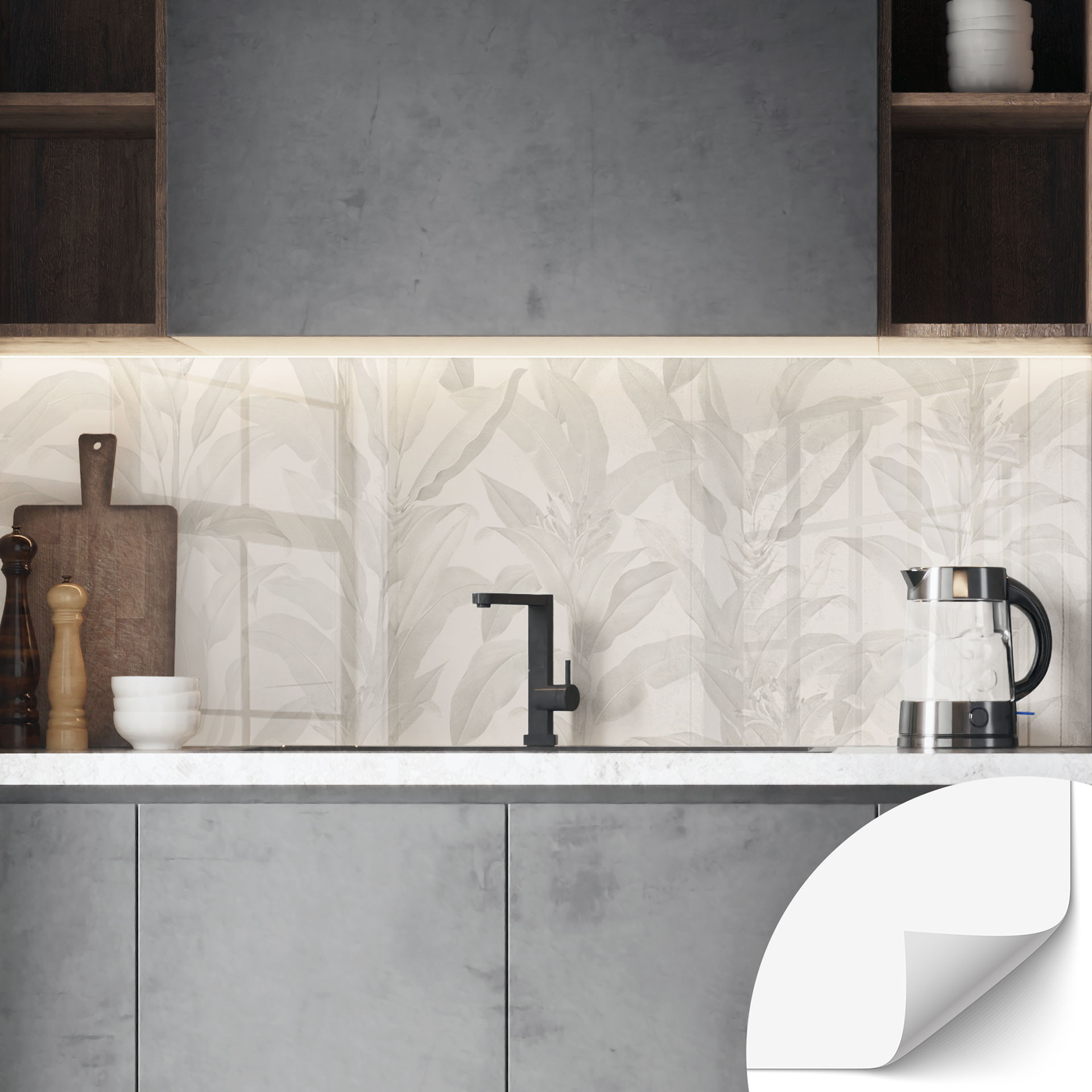 Samoprzylepny panel ścienny do kuchni Urban Jungle tropical leaves cream - Bloomery Decor