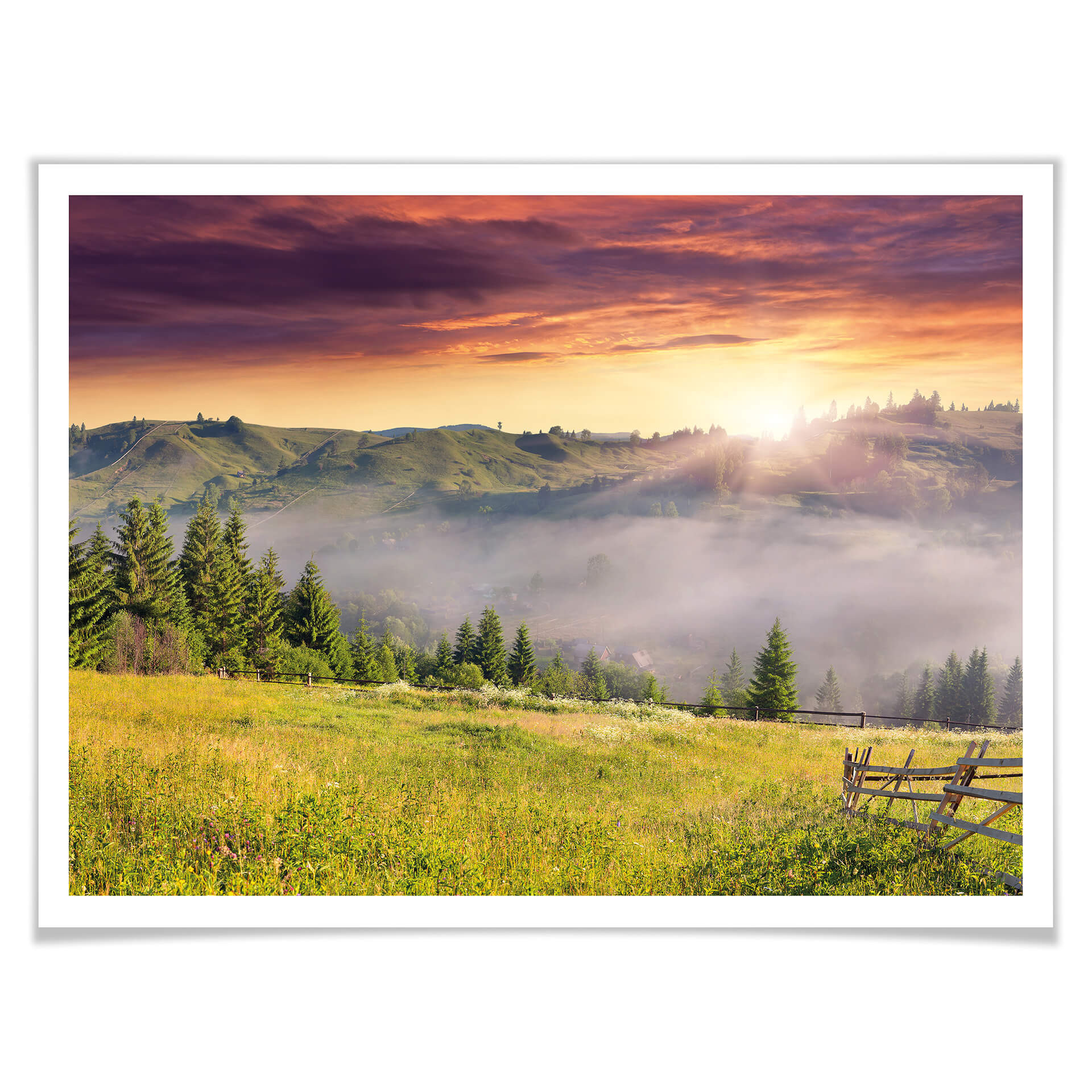 Poster - Vallée de montagne dans le brouillard