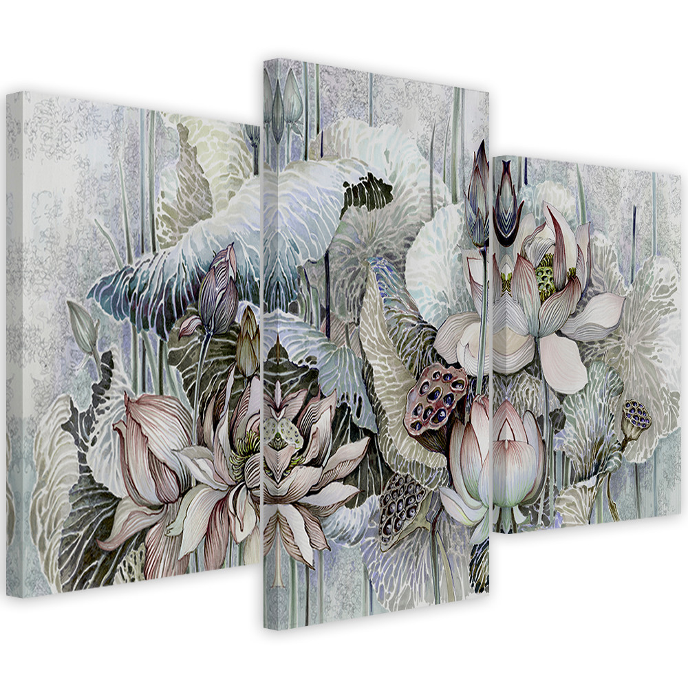 3 stykke lærredstryk, Saint Lotus-blomster