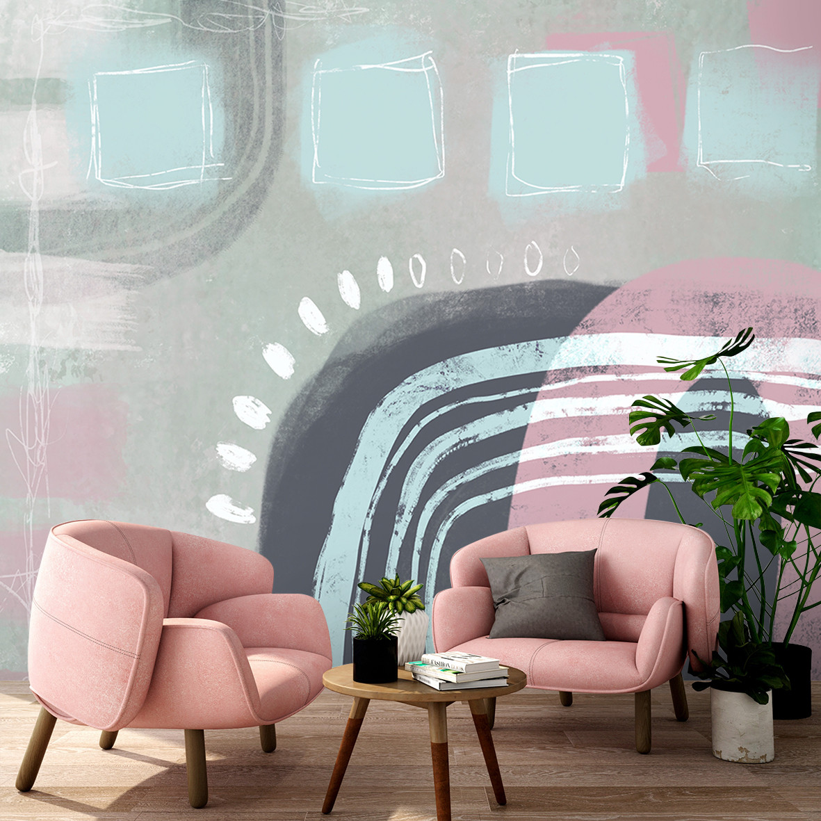 Fototapete, Boho Rosa Blau Abstrakt - Andrea Haase