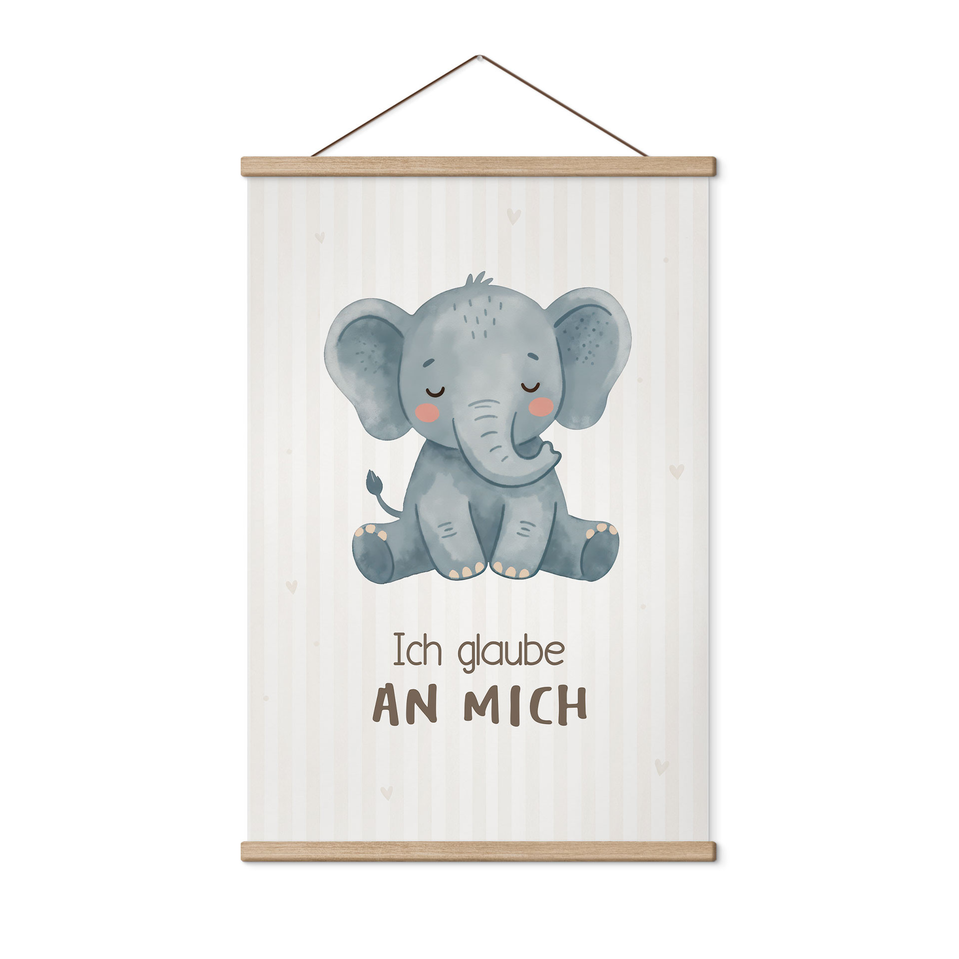 Stoffbild mit Elefant - Glaubenssatz 'Ich glaube an mich' für Kinder