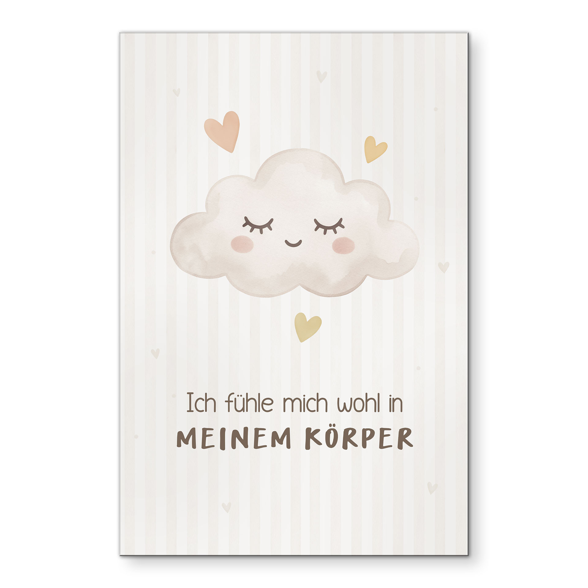 Alu-Dibond Wandbild mit Wolke - Kraftsatz 'Ich fühle mich wohl in meinem Körper' für Kinder