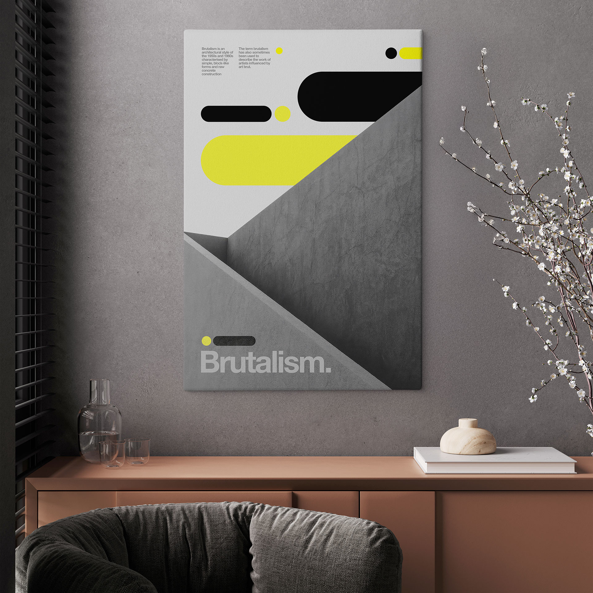 Canvas schilderij Brutalisme Design Geel Grijs - Sub88 Studio