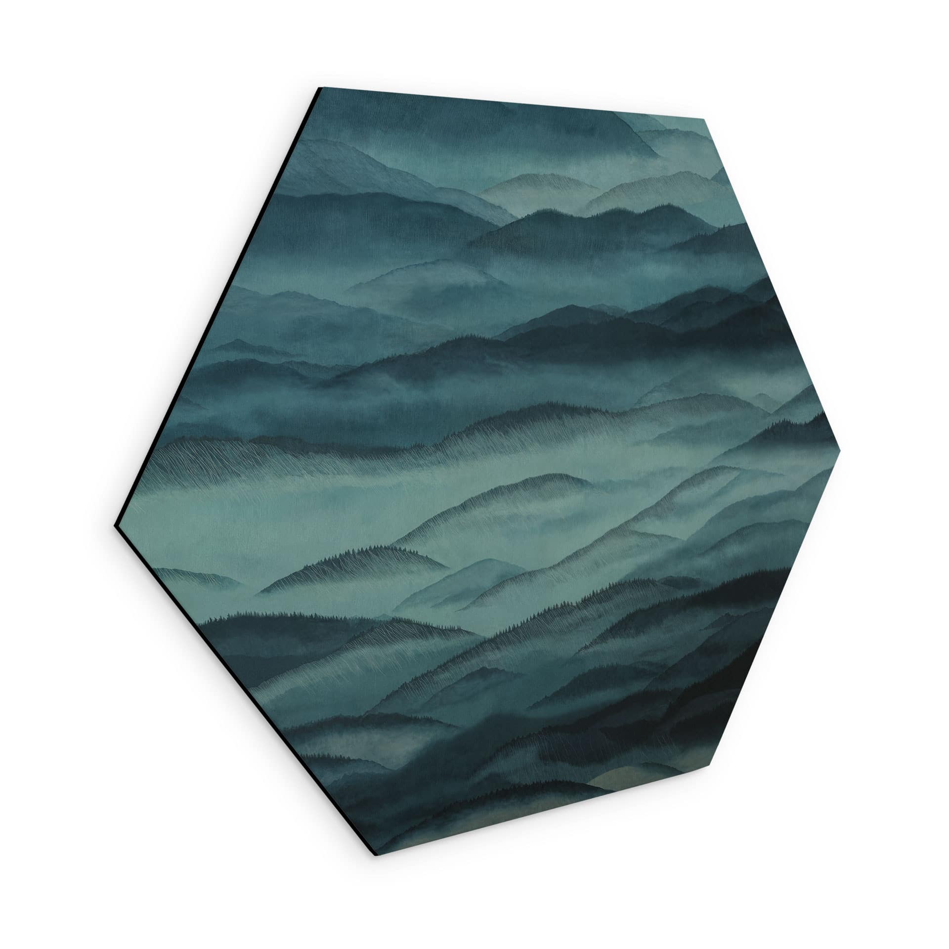 Hexagone Tableau Roerich Hills - Paysage Montagneux Bleu - Sir Edward x Grigory Gladarev - Alu-Dibond