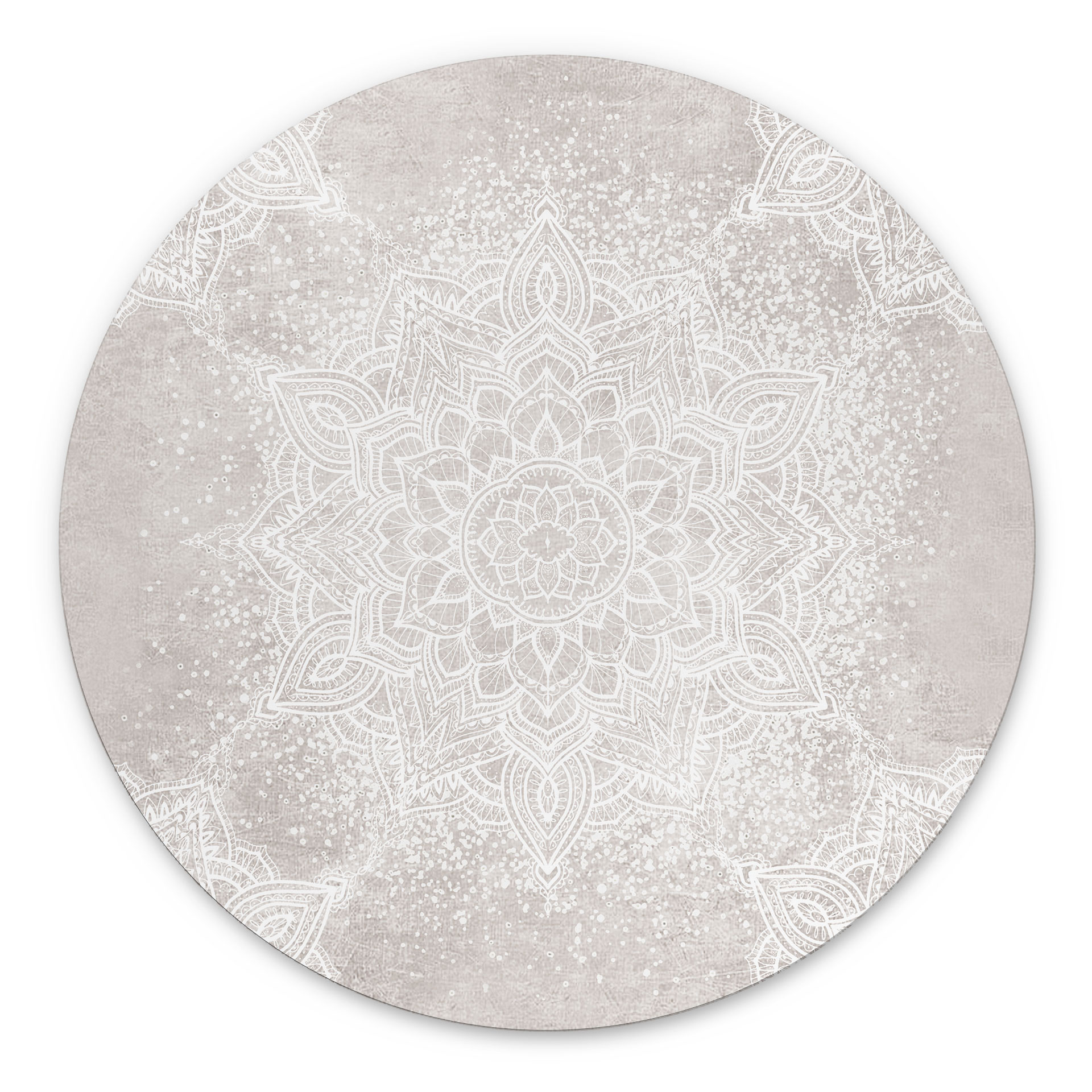 Billede Blid mandala på grå-beige - Bloomery Decor - rund – print på aluminium (Alu-Dibond)