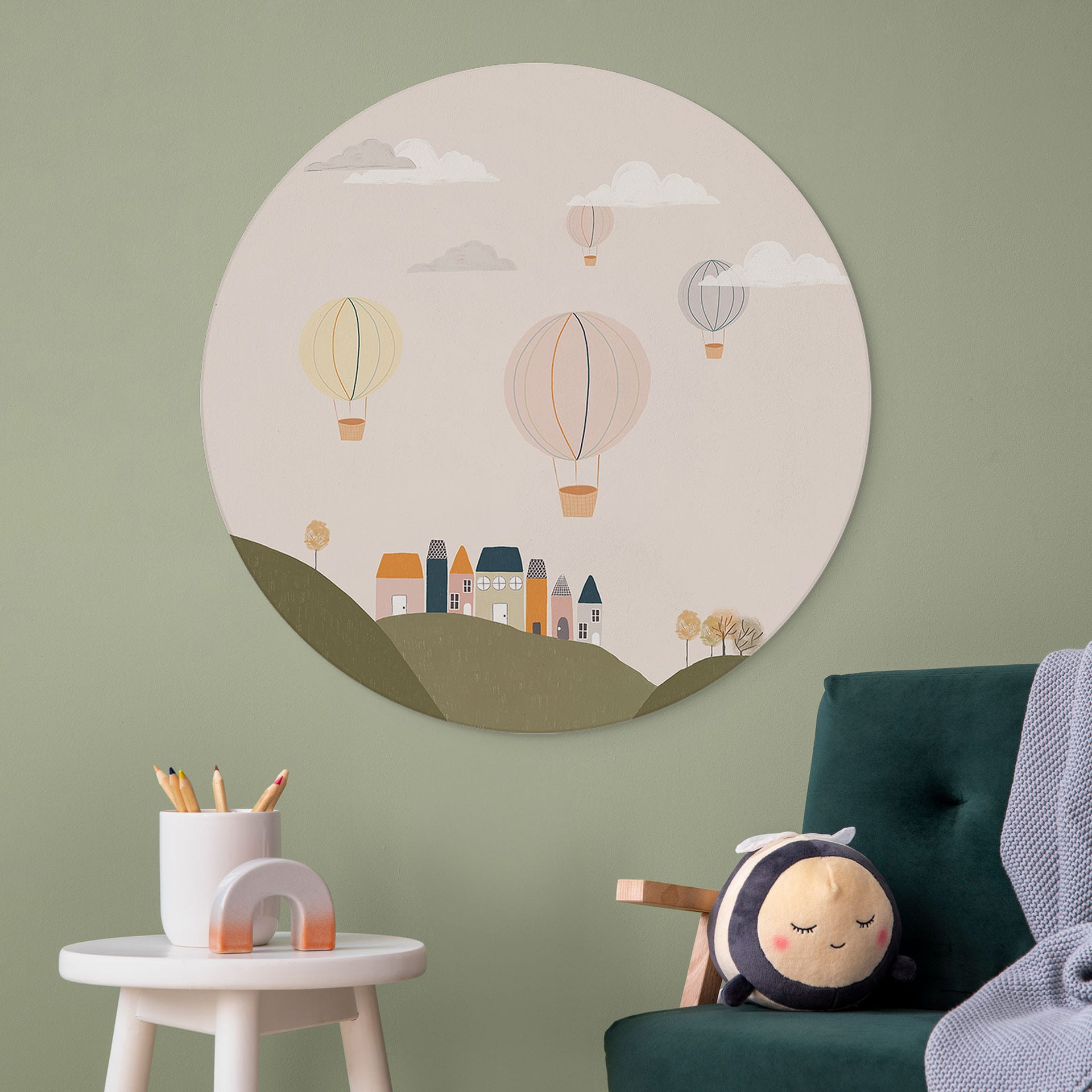 Wandbild Bunte Heißluftballons am Himmel - Menina Lisboa - Alu-Dibond Rund
